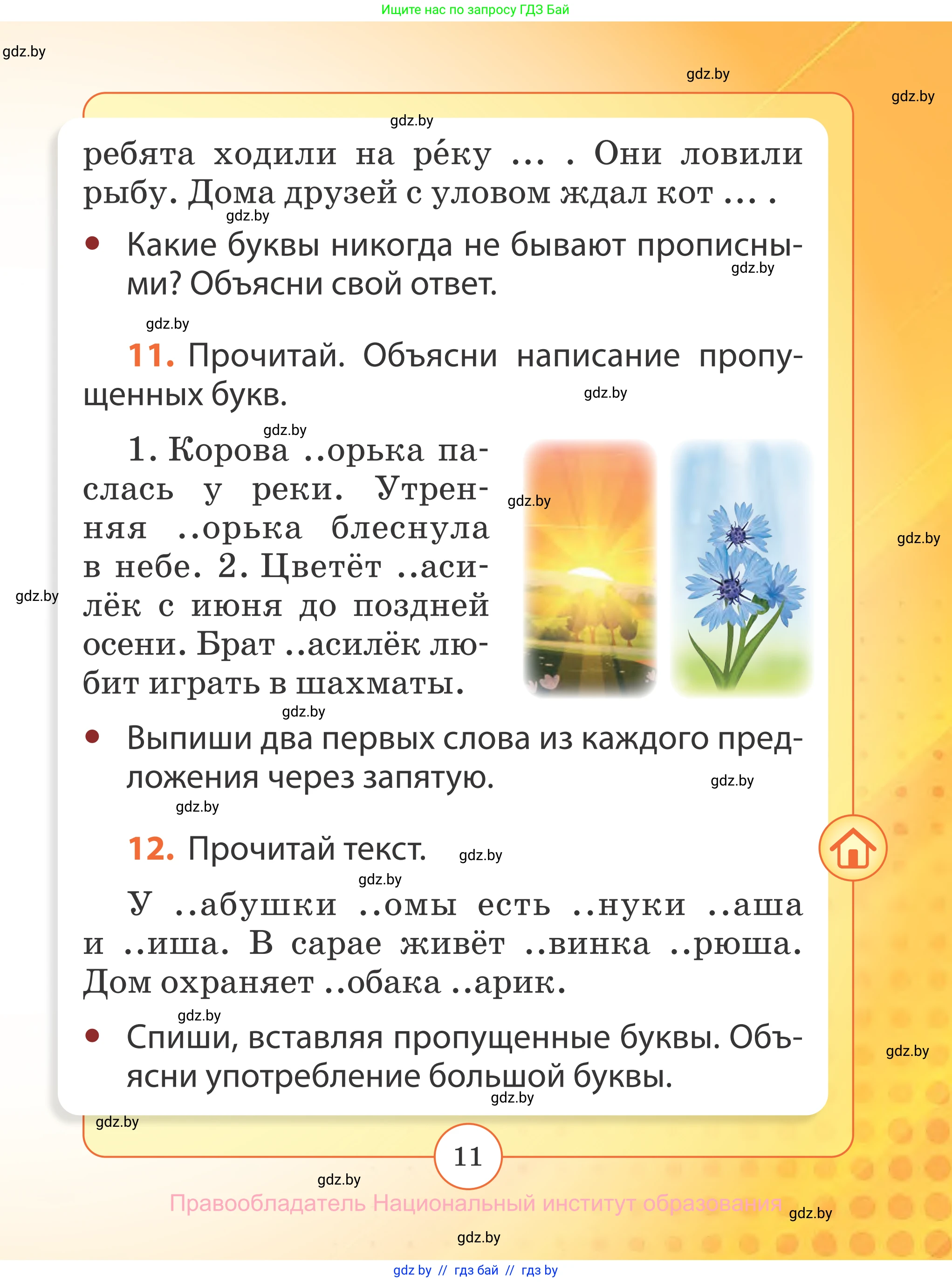 Русский язык, 2 класс Учебник, авторы: Гулецкая Елена Алексеевна, Федорович Галина Михайловна, издательство Национальный институт образования, Минск, 2022, коричневого цвета, Часть 1, страница 11