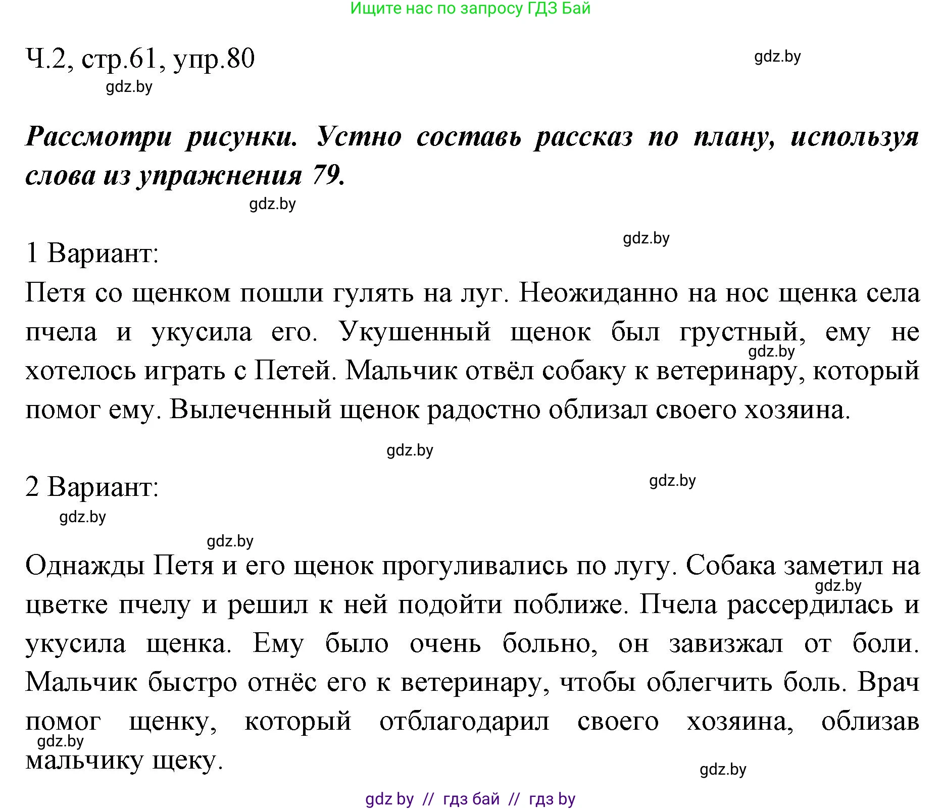 Русский язык, 2 класс Учебник, авторы: Гулецкая Елена Алексеевна, Федорович Галина Михайловна, издательство Национальный институт образования, Минск, 2022, коричневого цвета, Часть 2, страница 61, номер 80, Решение
