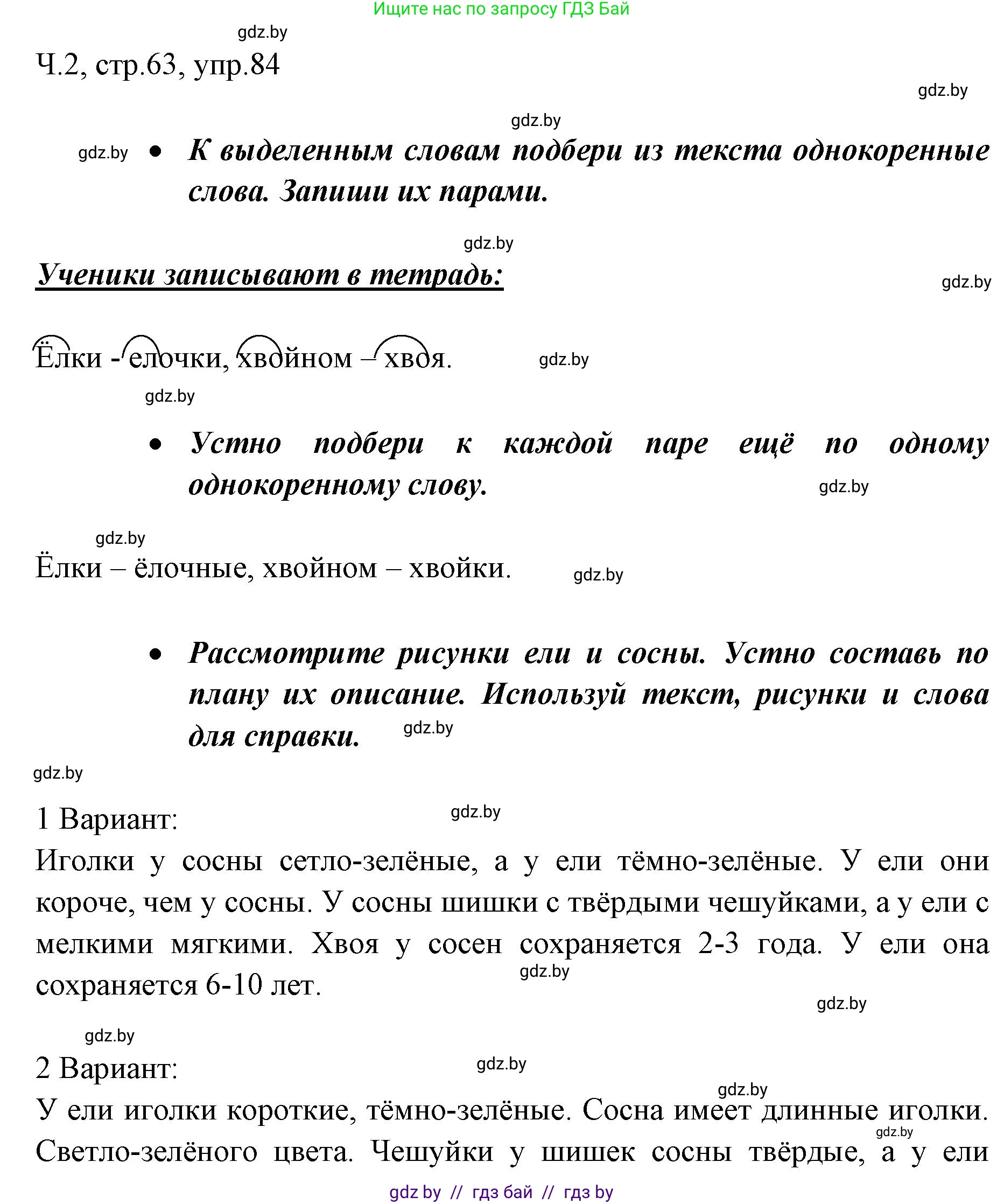 Русский язык, 2 класс Учебник, авторы: Гулецкая Елена Алексеевна, Федорович Галина Михайловна, издательство Национальный институт образования, Минск, 2022, коричневого цвета, Часть 2, страница 63, номер 84, Решение