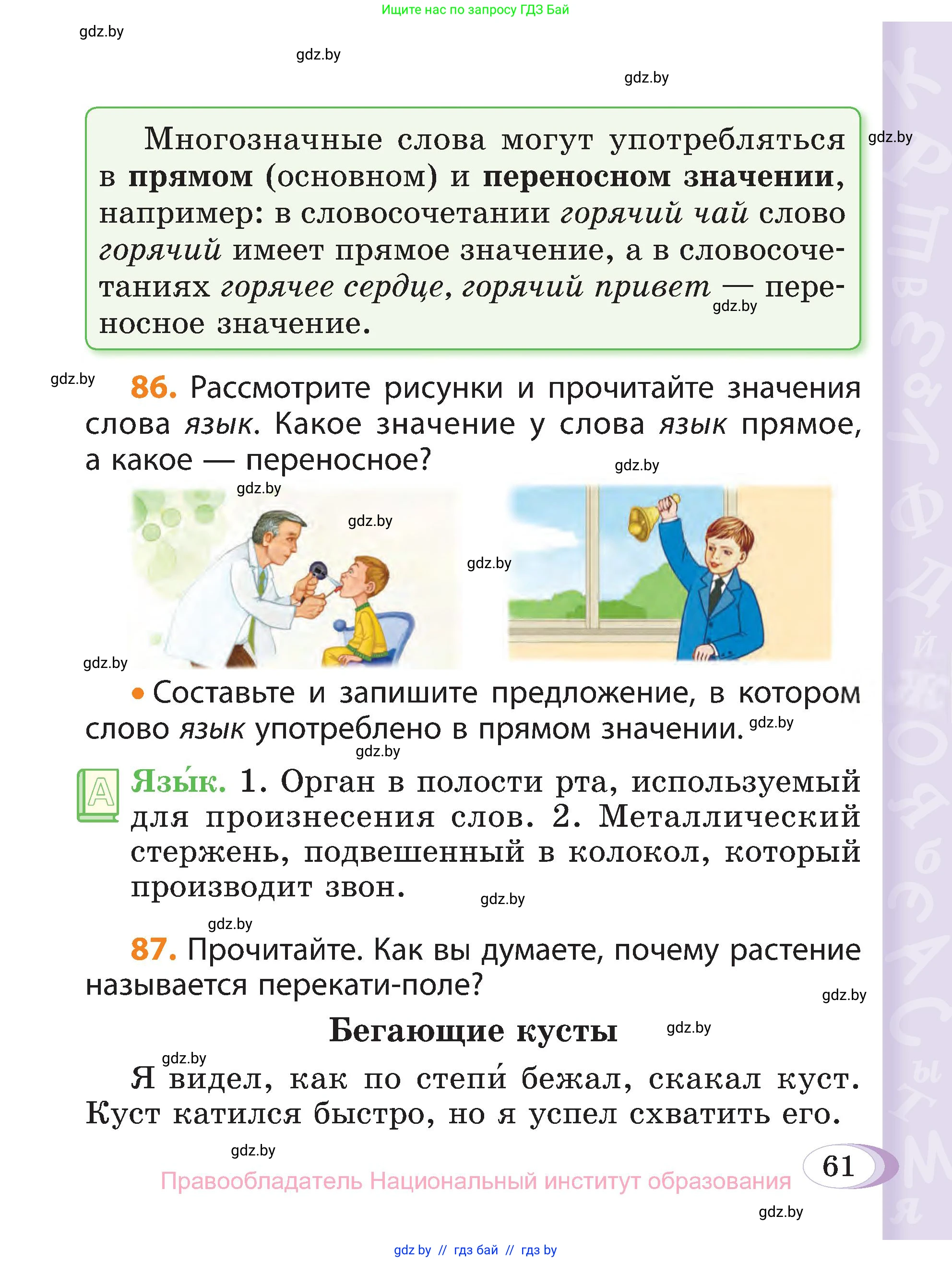 Русский язык, 3 класс Учебник, авторы: Антипова Маргарита Борисовна, Верниковская Алла Викторовна, Грабчикова Елена Самарьевна, издательство Национальный институт образования, Минск, 2023, Часть 1, страница 61
