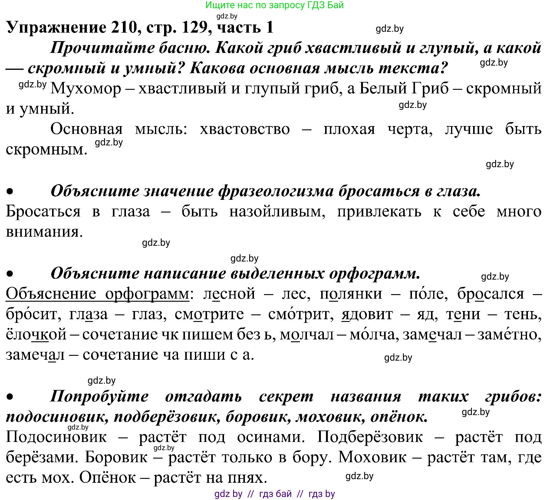 Русский язык, 3 класс Учебник, авторы: Антипова Маргарита Борисовна, Верниковская Алла Викторовна, Грабчикова Елена Самарьевна, издательство Национальный институт образования, Минск, 2023, Часть 1, страница 129, номер 210, Решение