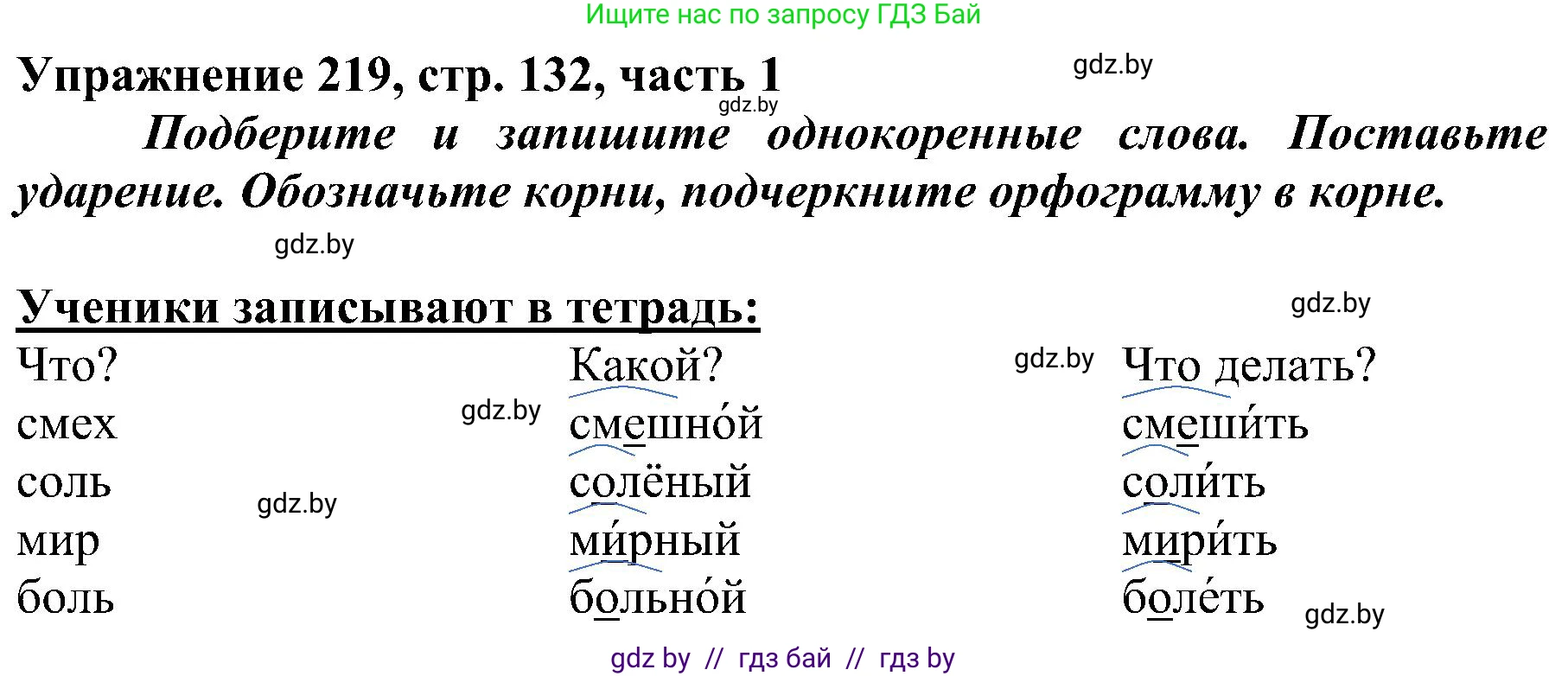 Русский язык, 3 класс Учебник, авторы: Антипова Маргарита Борисовна, Верниковская Алла Викторовна, Грабчикова Елена Самарьевна, издательство Национальный институт образования, Минск, 2023, Часть 1, страница 132, номер 219, Решение