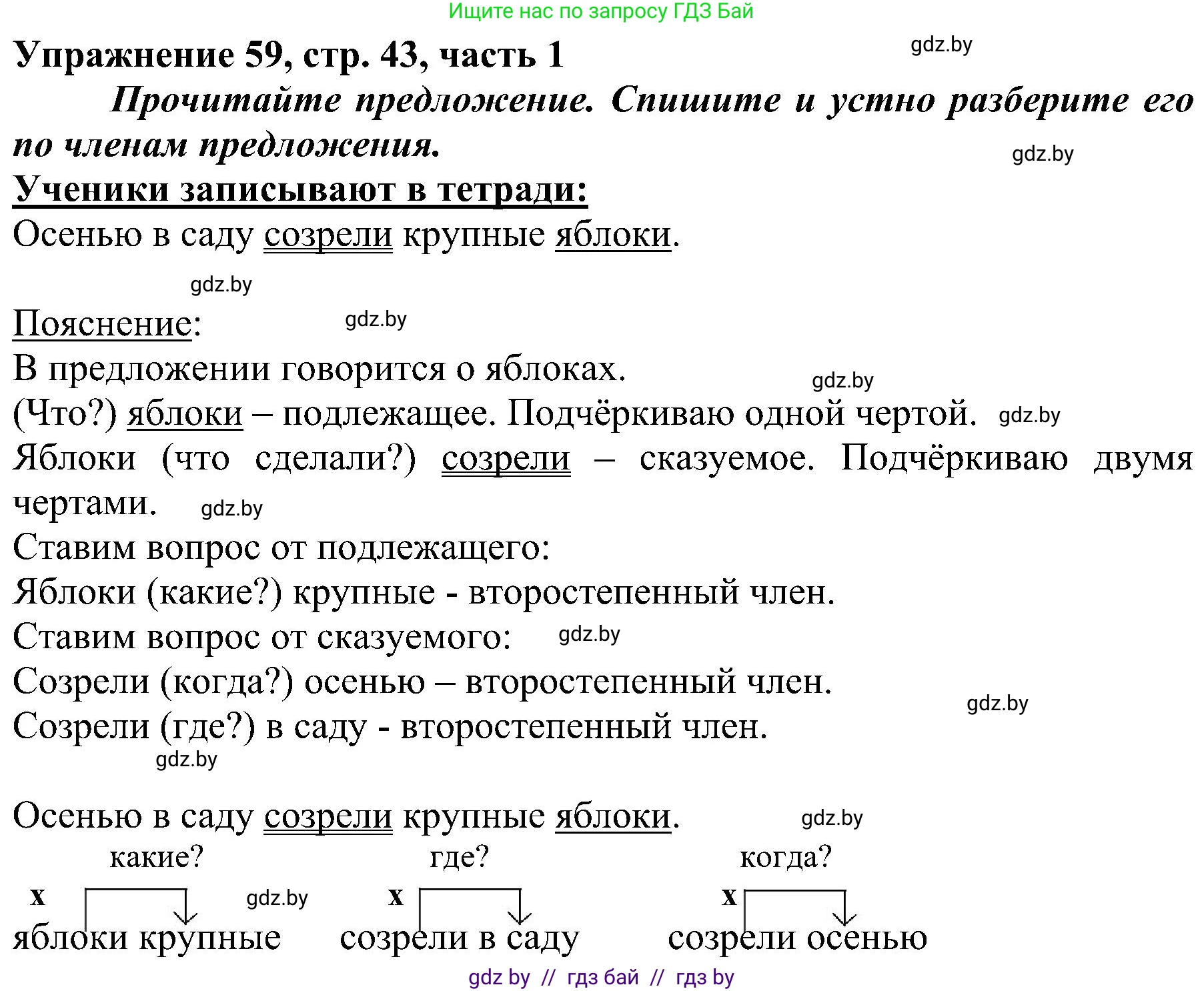 Русский язык, 3 класс Учебник, авторы: Антипова Маргарита Борисовна, Верниковская Алла Викторовна, Грабчикова Елена Самарьевна, издательство Национальный институт образования, Минск, 2023, Часть 1, страница 43, номер 59, Решение