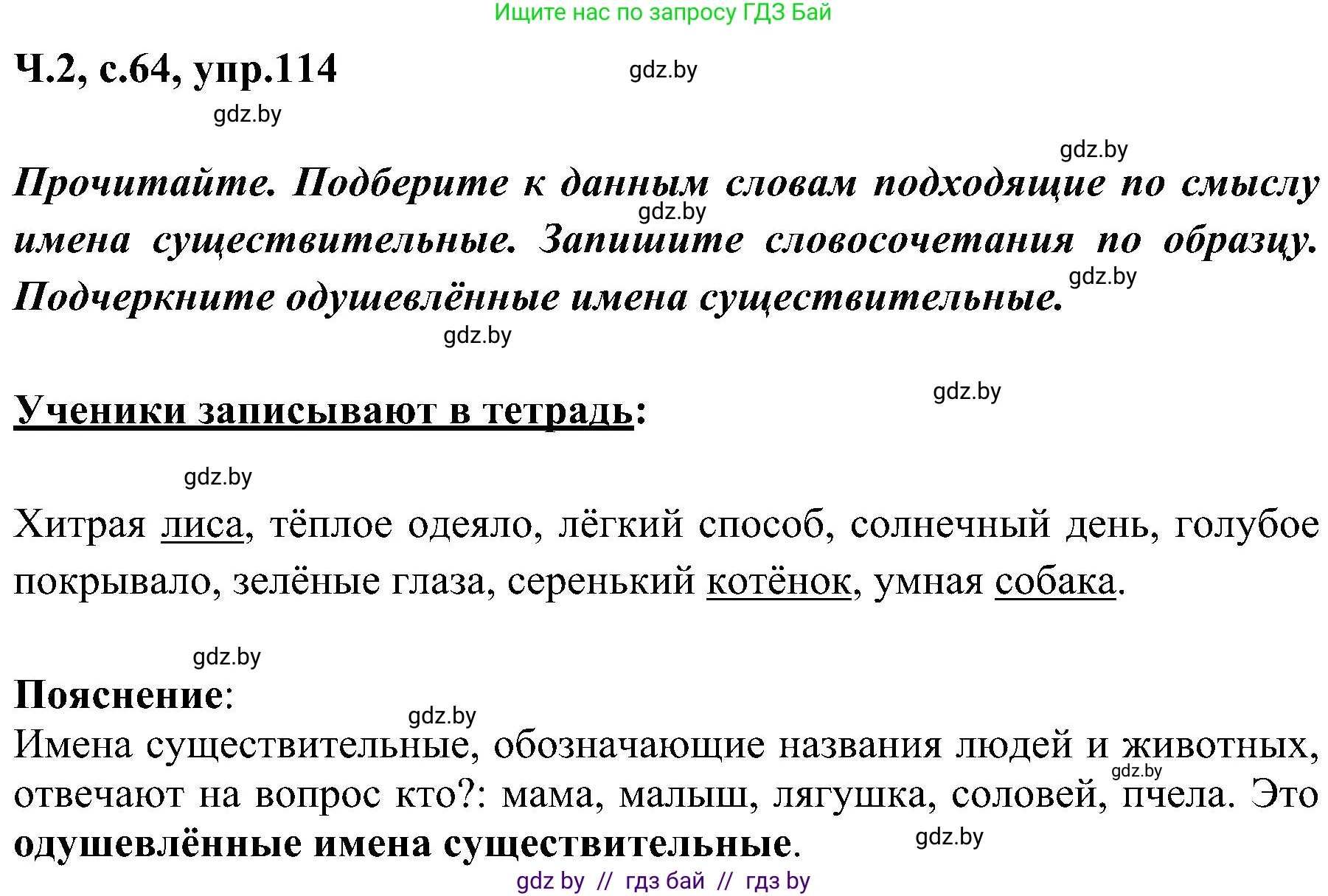 Русский язык, 3 класс Учебник, авторы: Антипова Маргарита Борисовна, Верниковская Алла Викторовна, Грабчикова Елена Самарьевна, издательство Национальный институт образования, Минск, 2023, Часть 2, страница 64, номер 114, Решение