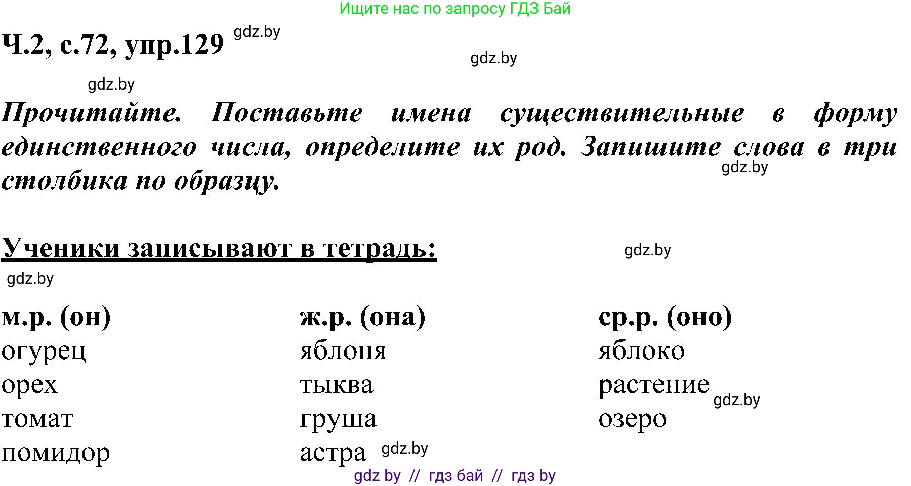 Русский язык, 3 класс Учебник, авторы: Антипова Маргарита Борисовна, Верниковская Алла Викторовна, Грабчикова Елена Самарьевна, издательство Национальный институт образования, Минск, 2023, Часть 2, страница 72, номер 129, Решение