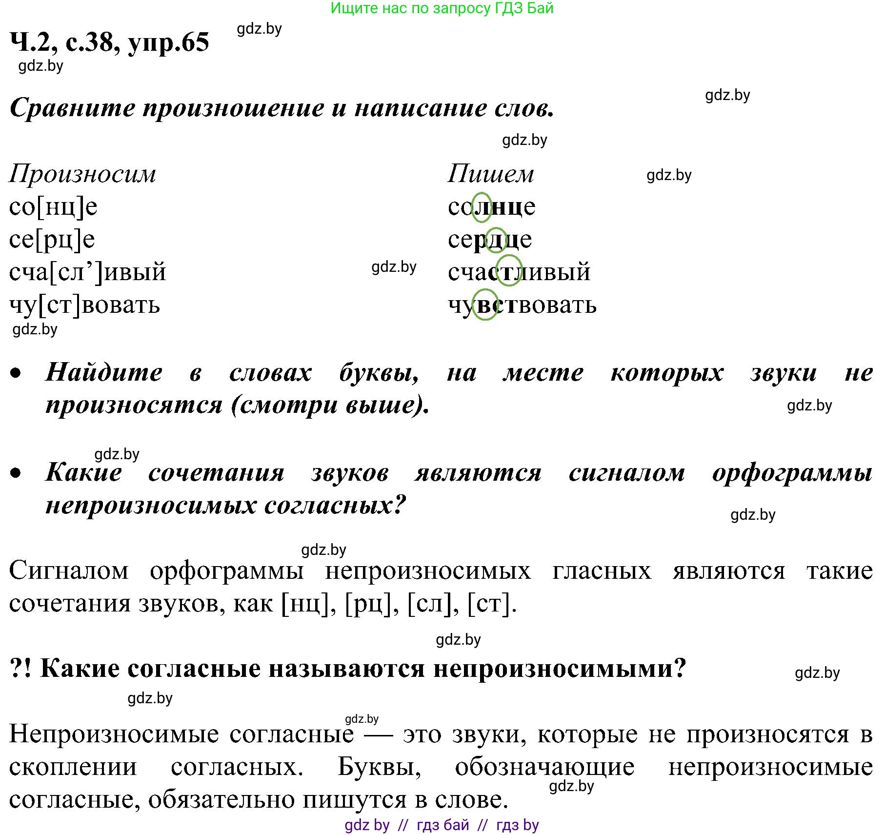 Русский язык, 3 класс Учебник, авторы: Антипова Маргарита Борисовна, Верниковская Алла Викторовна, Грабчикова Елена Самарьевна, издательство Национальный институт образования, Минск, 2023, Часть 2, страница 38, номер 65, Решение