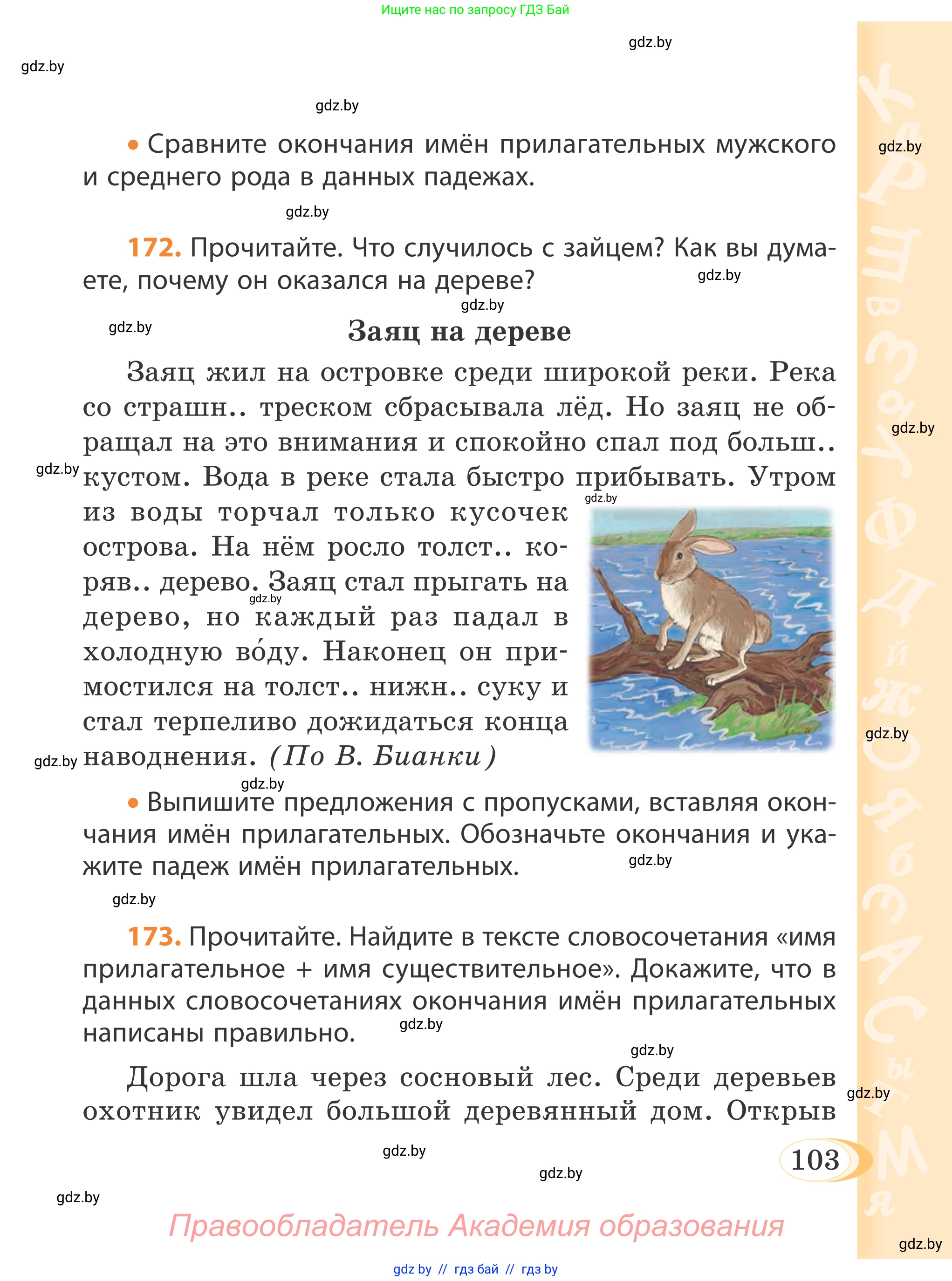 Русский язык, 4 класс Учебник, авторы: Антипова Маргарита Борисовна, Верниковская Алла Викторовна, Грабчикова Елена Самарьевна, издательство Академия образования, Минск, 2024, оранжевого цвета, Часть 1, страница 59, номер 103, Условие