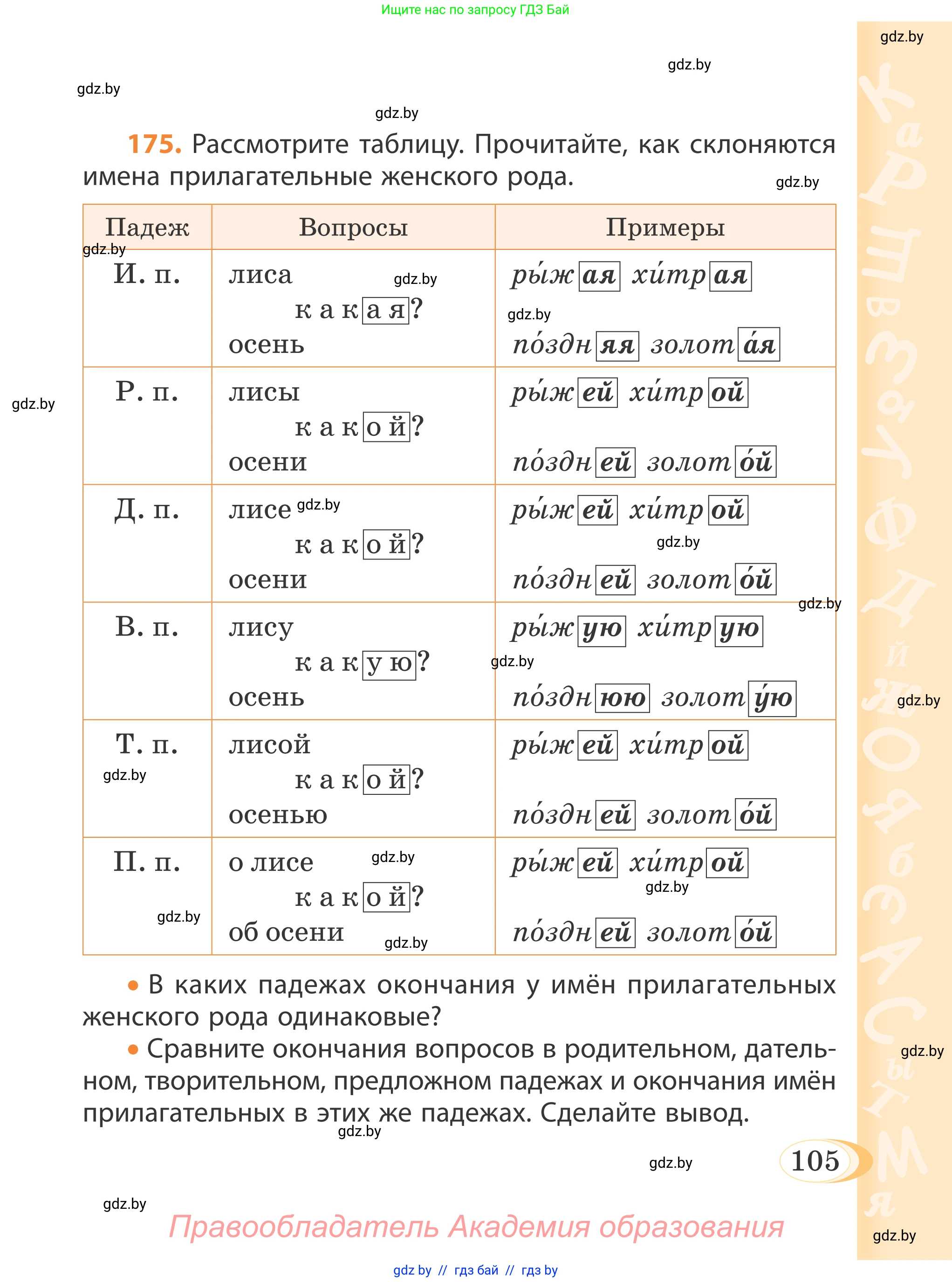 Русский язык, 4 класс Учебник, авторы: Антипова Маргарита Борисовна, Верниковская Алла Викторовна, Грабчикова Елена Самарьевна, издательство Академия образования, Минск, 2024, оранжевого цвета, Часть 1, страница 60, номер 105, Условие