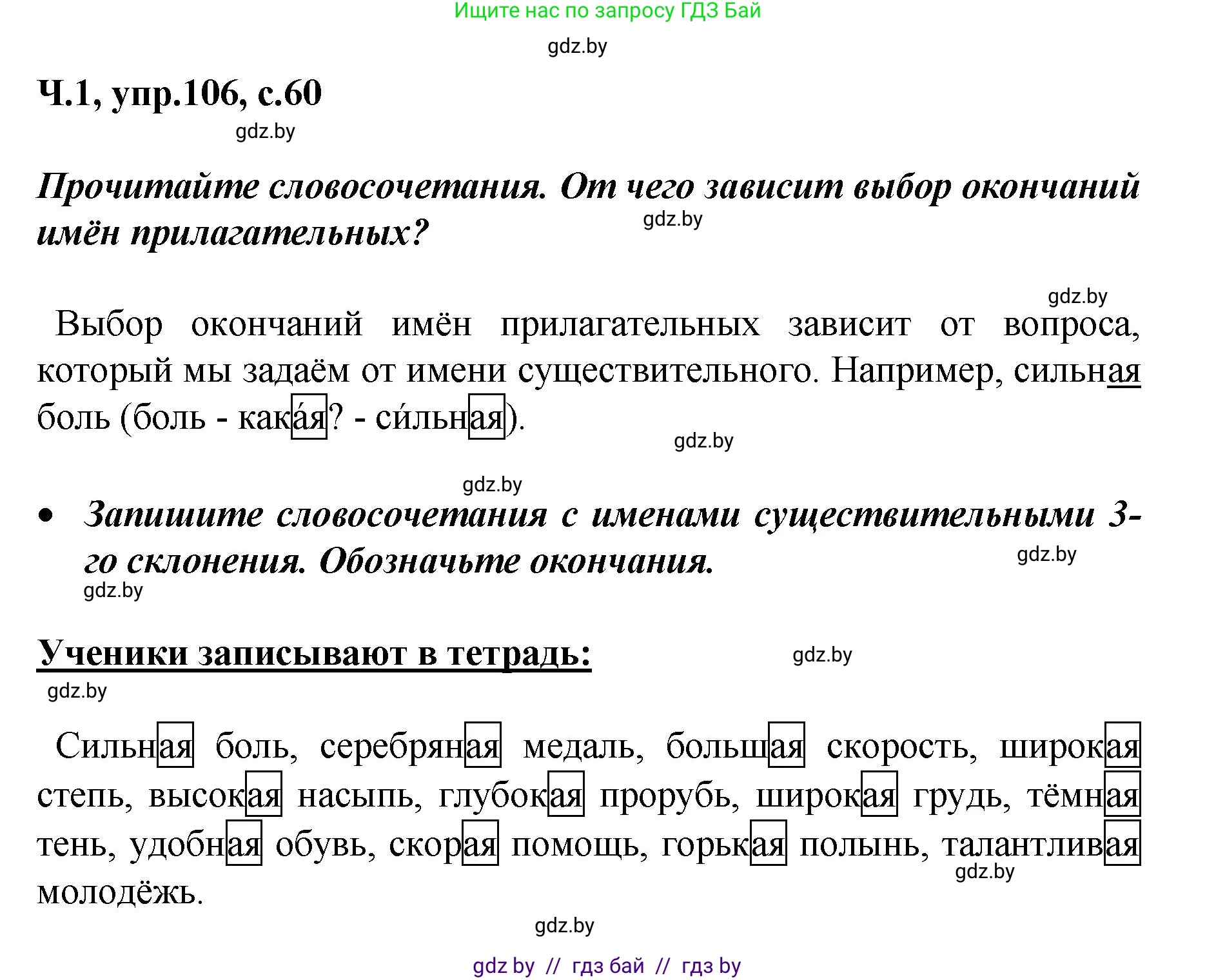 Русский язык, 4 класс Учебник, авторы: Антипова Маргарита Борисовна, Верниковская Алла Викторовна, Грабчикова Елена Самарьевна, издательство Академия образования, Минск, 2024, оранжевого цвета, Часть 1, страница 60, номер 106, Решение