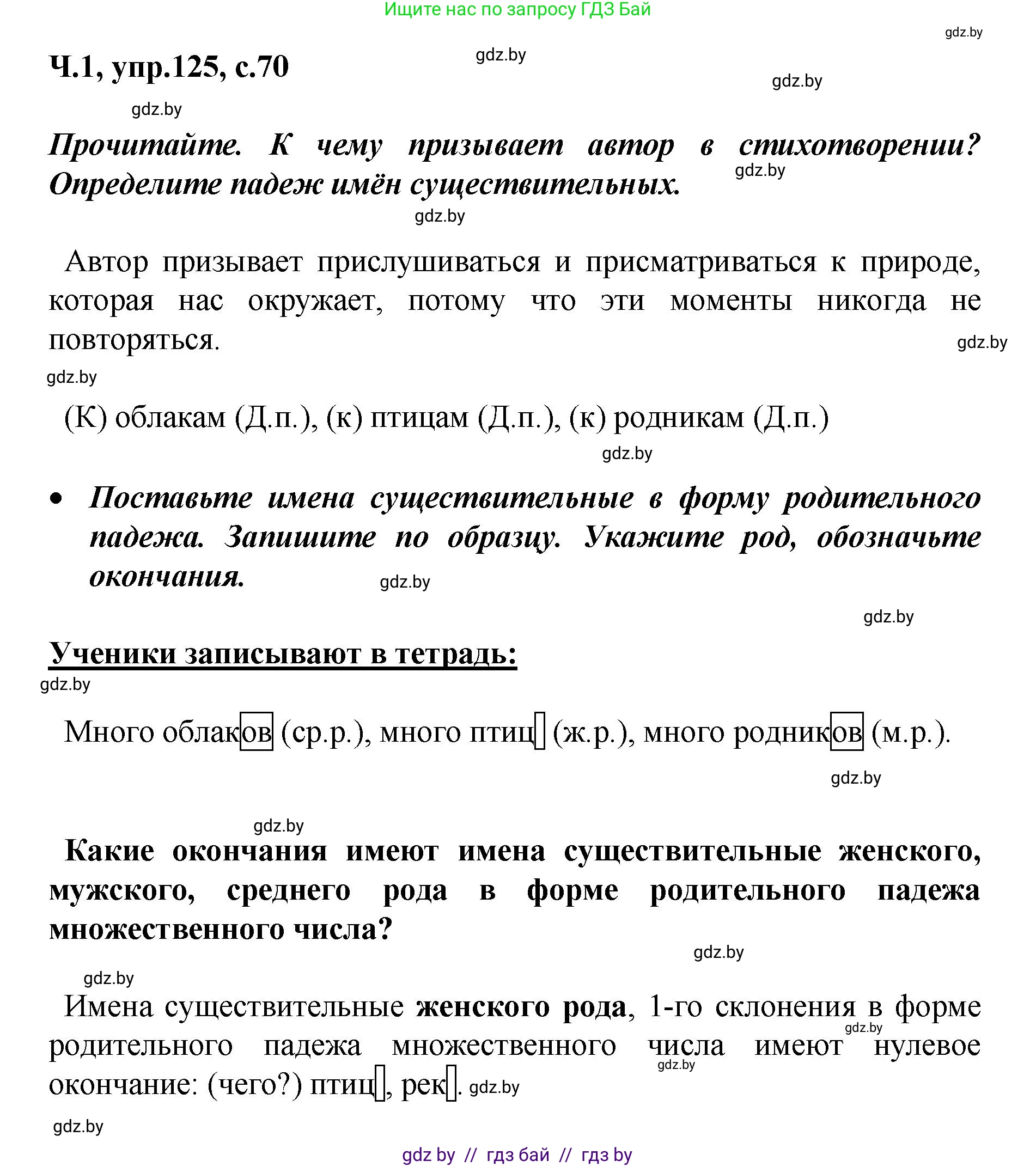 Русский язык, 4 класс Учебник, авторы: Антипова Маргарита Борисовна, Верниковская Алла Викторовна, Грабчикова Елена Самарьевна, издательство Академия образования, Минск, 2024, оранжевого цвета, Часть 1, страница 70, номер 125, Решение