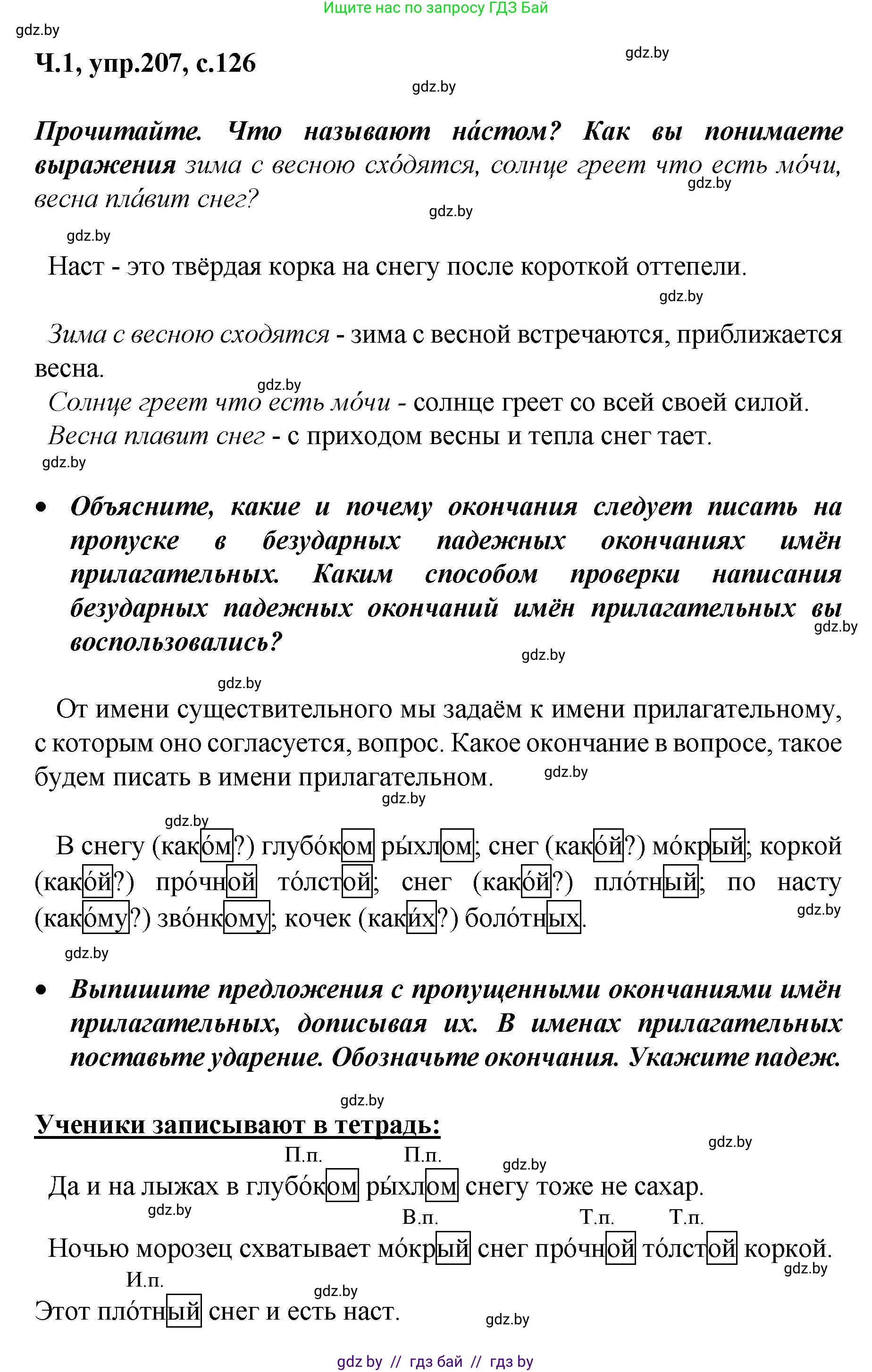 Русский язык, 4 класс Учебник, авторы: Антипова Маргарита Борисовна, Верниковская Алла Викторовна, Грабчикова Елена Самарьевна, издательство Академия образования, Минск, 2024, оранжевого цвета, Часть 1, страница 126, номер 207, Решение
