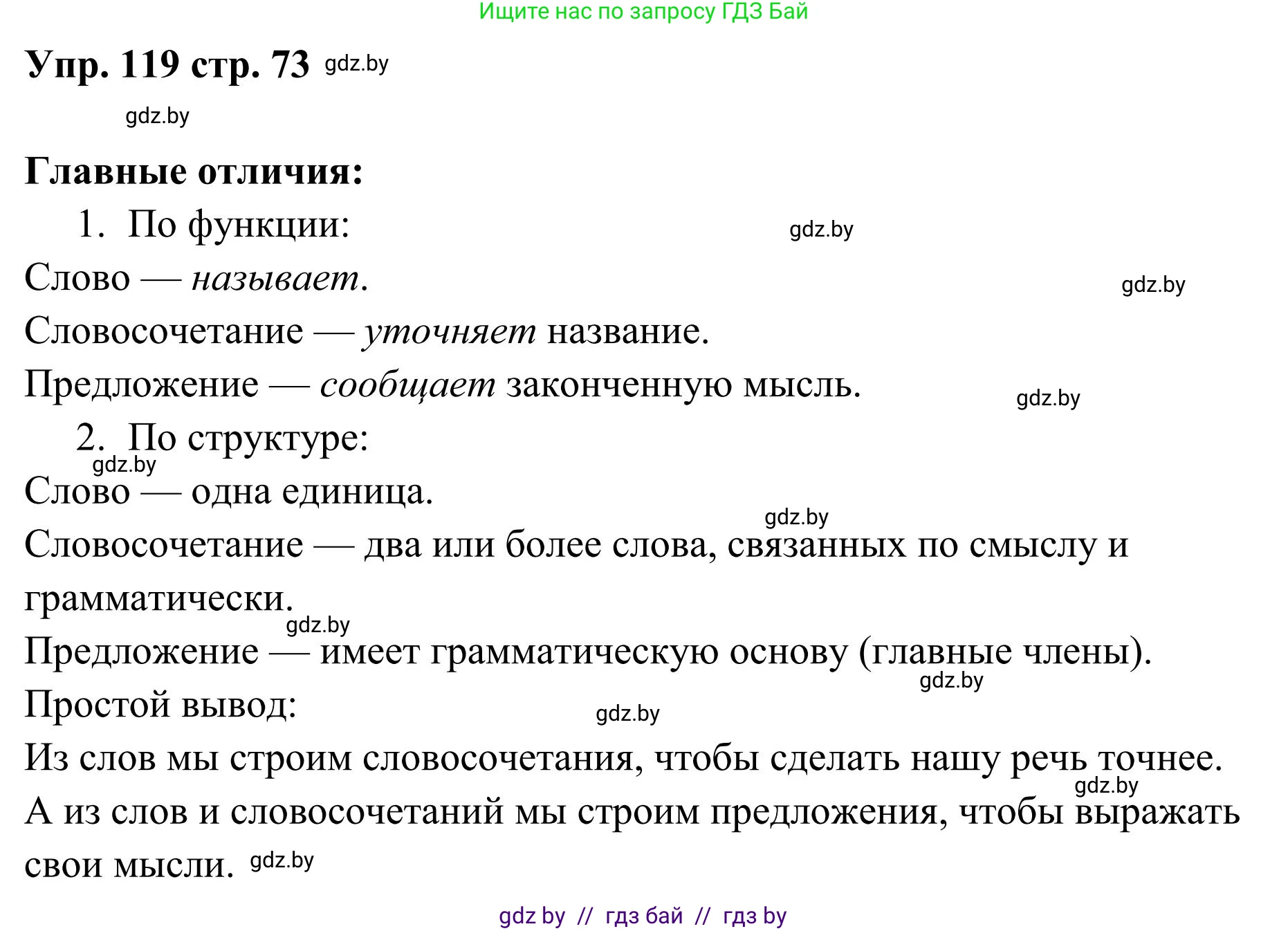 Русский язык, 5 класс Учебник, авторы: Мурина Лариса Александровна, Игнатович Татьяна Владимировна, Жадейко Жанна Фёдоровна, издательство Академия образования, Минск, 2025, голубого цвета, Часть 1, страница 73, номер 119, Решение