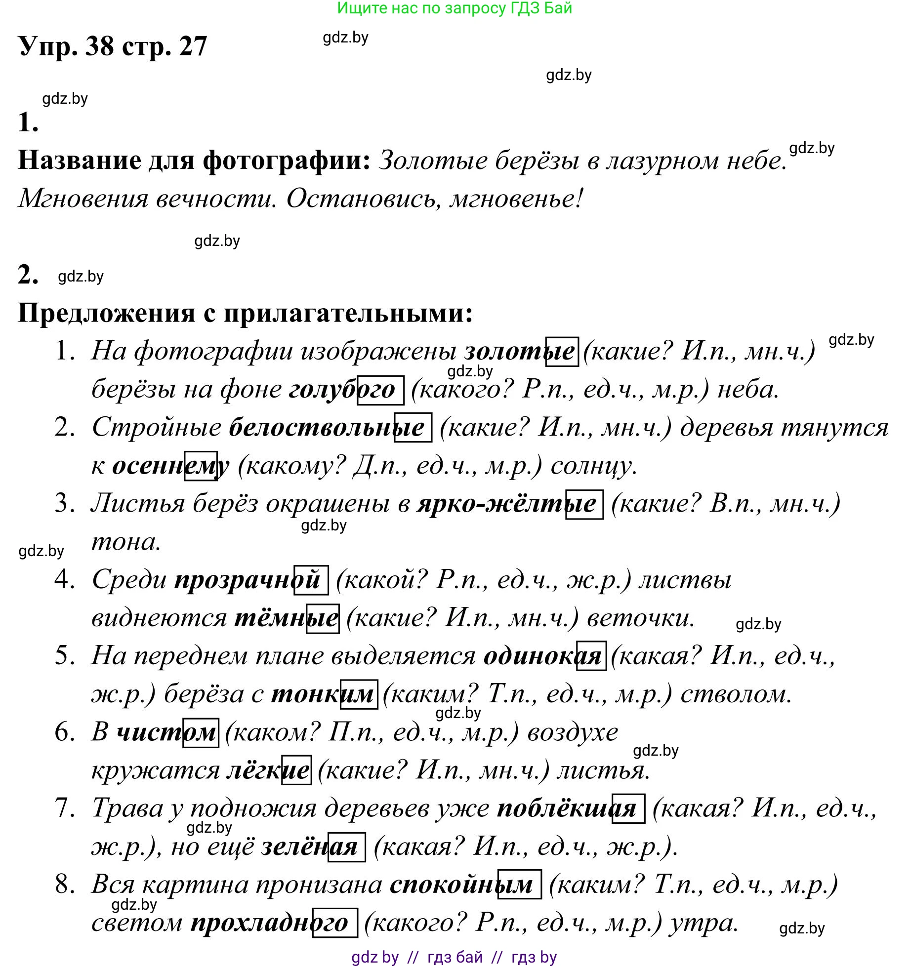 Русский язык, 5 класс Учебник, авторы: Мурина Лариса Александровна, Игнатович Татьяна Владимировна, Жадейко Жанна Фёдоровна, издательство Академия образования, Минск, 2025, голубого цвета, Часть 1, страница 27, номер 38, Решение