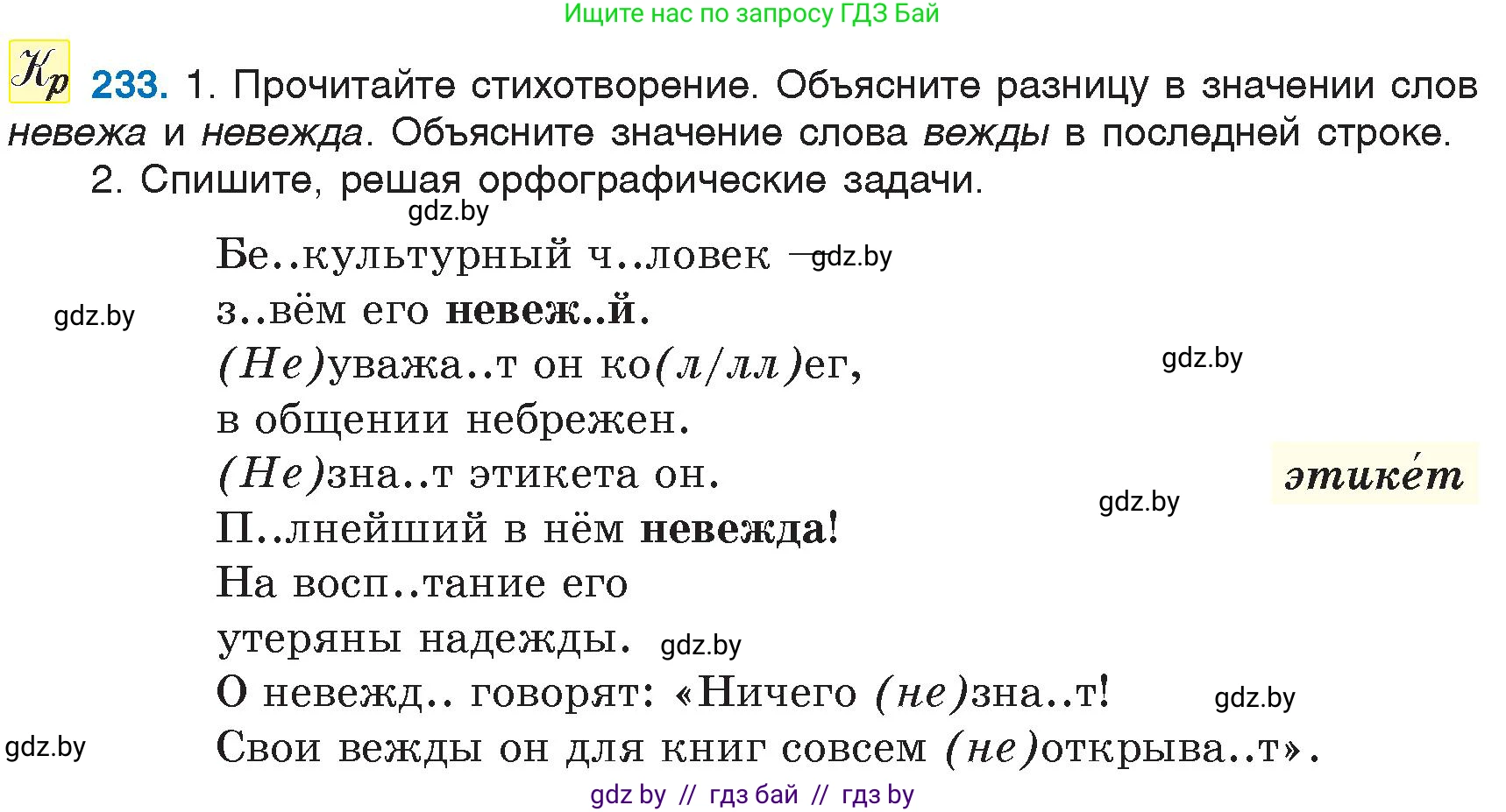 Русский язык, 6 класс Учебник, авторы: Мурина Лариса Александровна, Игнатович Татьяна Владимировна, Жадейко Жанна Фёдоровна, издательство Национальный институт образования, Минск, 2020, страница 111, номер 233, Условие