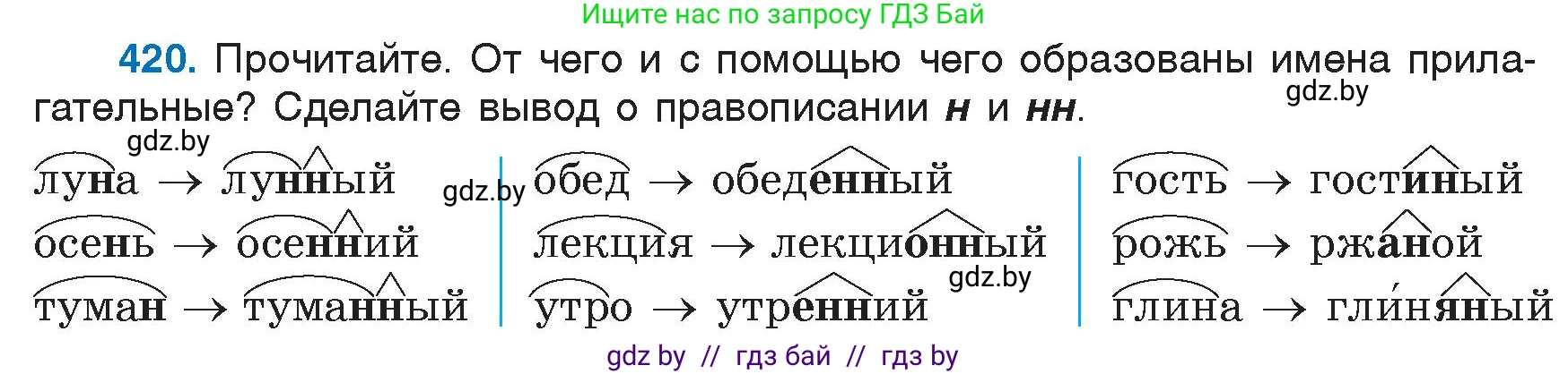 Русский язык, 6 класс Учебник, авторы: Мурина Лариса Александровна, Игнатович Татьяна Владимировна, Жадейко Жанна Фёдоровна, издательство Национальный институт образования, Минск, 2020, страница 188, номер 420, Условие