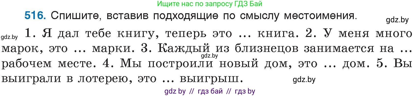 Русский язык, 6 класс Учебник, авторы: Мурина Лариса Александровна, Игнатович Татьяна Владимировна, Жадейко Жанна Фёдоровна, издательство Национальный институт образования, Минск, 2020, страница 220, номер 516, Условие