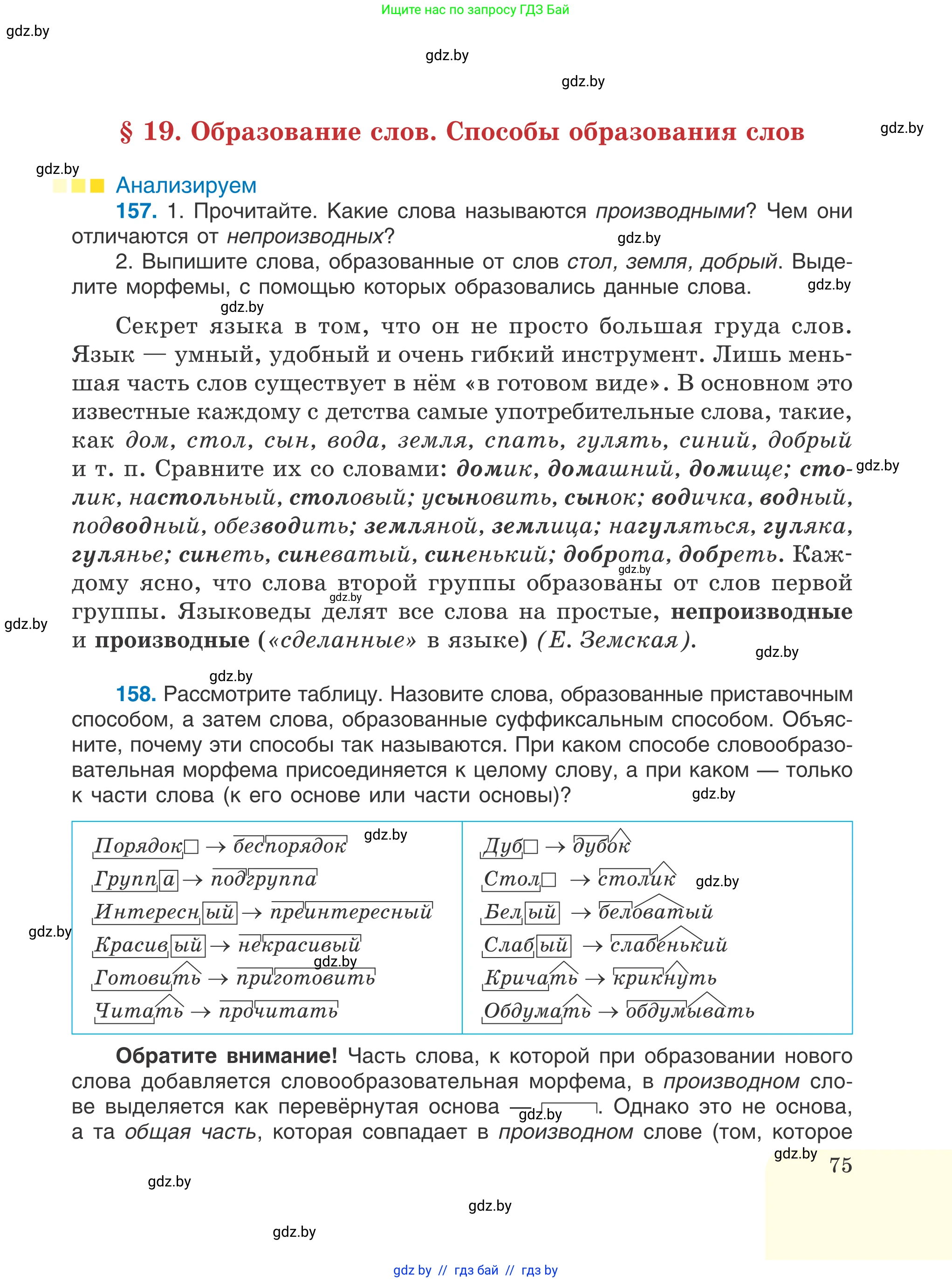Русский язык, 6 класс Учебник, авторы: Мурина Лариса Александровна, Игнатович Татьяна Владимировна, Жадейко Жанна Фёдоровна, издательство Национальный институт образования, Минск, 2020, страница 75