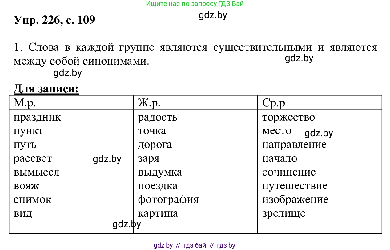 Русский язык, 6 класс Учебник, авторы: Мурина Лариса Александровна, Игнатович Татьяна Владимировна, Жадейко Жанна Фёдоровна, издательство Национальный институт образования, Минск, 2020, страница 109, номер 226, Решение 1