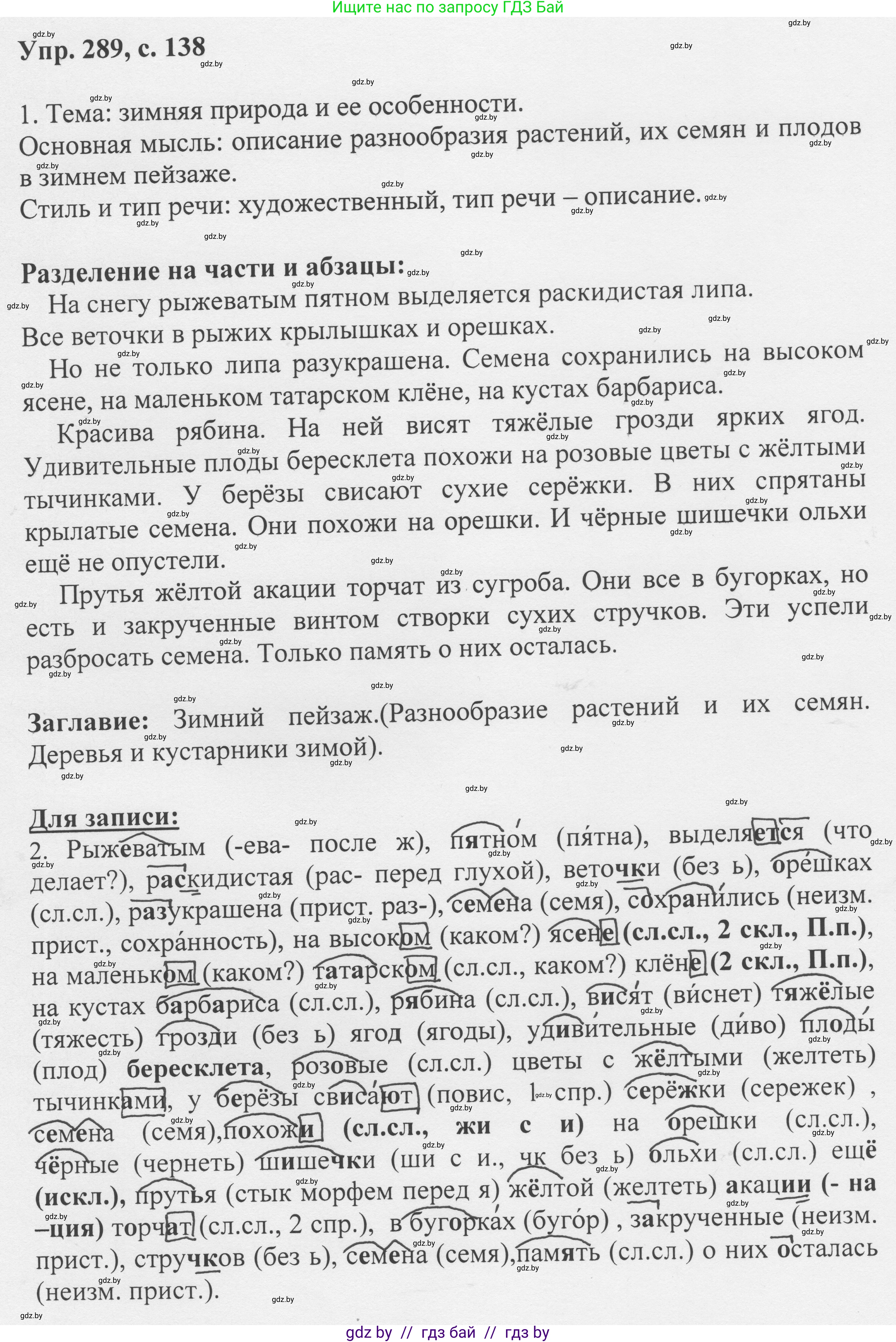 Русский язык, 6 класс Учебник, авторы: Мурина Лариса Александровна, Игнатович Татьяна Владимировна, Жадейко Жанна Фёдоровна, издательство Национальный институт образования, Минск, 2020, страница 138, номер 289, Решение 1