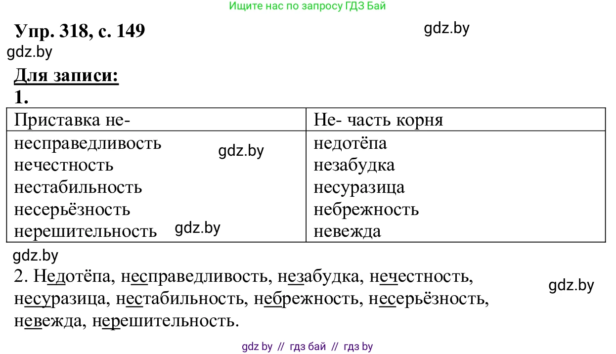 Русский язык, 6 класс Учебник, авторы: Мурина Лариса Александровна, Игнатович Татьяна Владимировна, Жадейко Жанна Фёдоровна, издательство Национальный институт образования, Минск, 2020, страница 149, номер 318, Решение 1