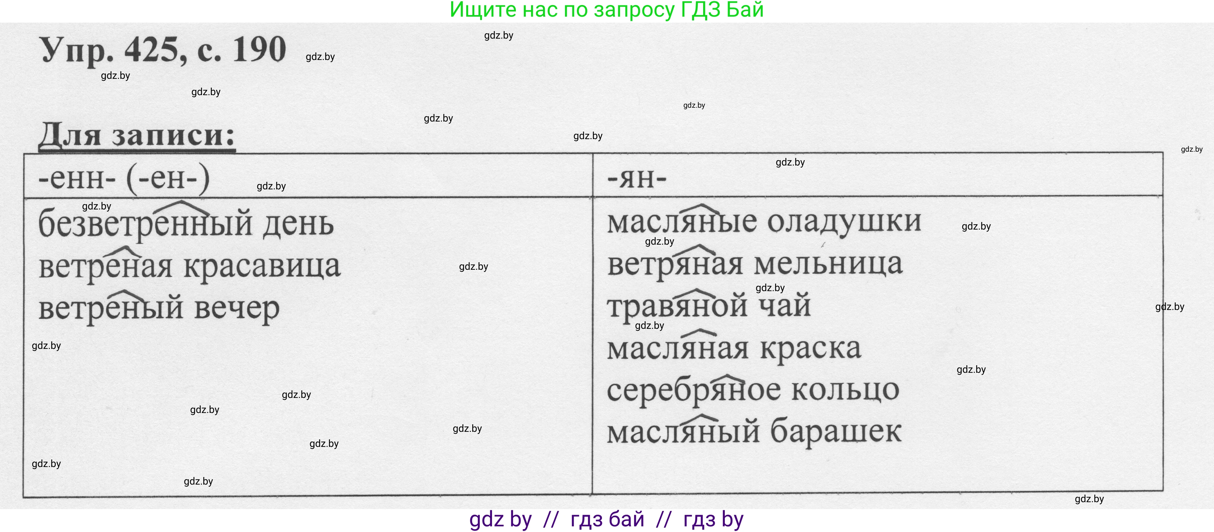 Русский язык, 6 класс Учебник, авторы: Мурина Лариса Александровна, Игнатович Татьяна Владимировна, Жадейко Жанна Фёдоровна, издательство Национальный институт образования, Минск, 2020, страница 190, номер 425, Решение 1