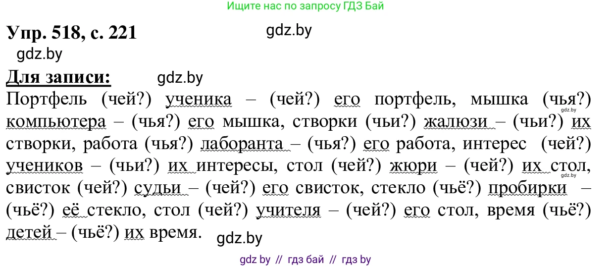 Русский язык, 6 класс Учебник, авторы: Мурина Лариса Александровна, Игнатович Татьяна Владимировна, Жадейко Жанна Фёдоровна, издательство Национальный институт образования, Минск, 2020, страница 220, номер 518, Решение 1