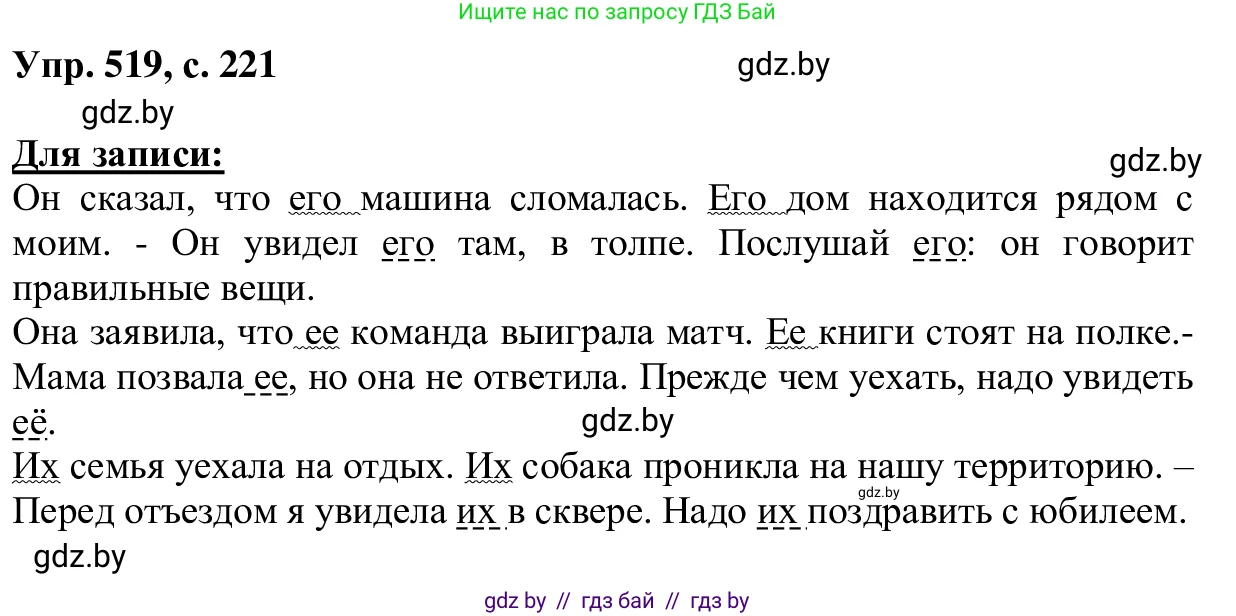 Русский язык, 6 класс Учебник, авторы: Мурина Лариса Александровна, Игнатович Татьяна Владимировна, Жадейко Жанна Фёдоровна, издательство Национальный институт образования, Минск, 2020, страница 221, номер 519, Решение 1