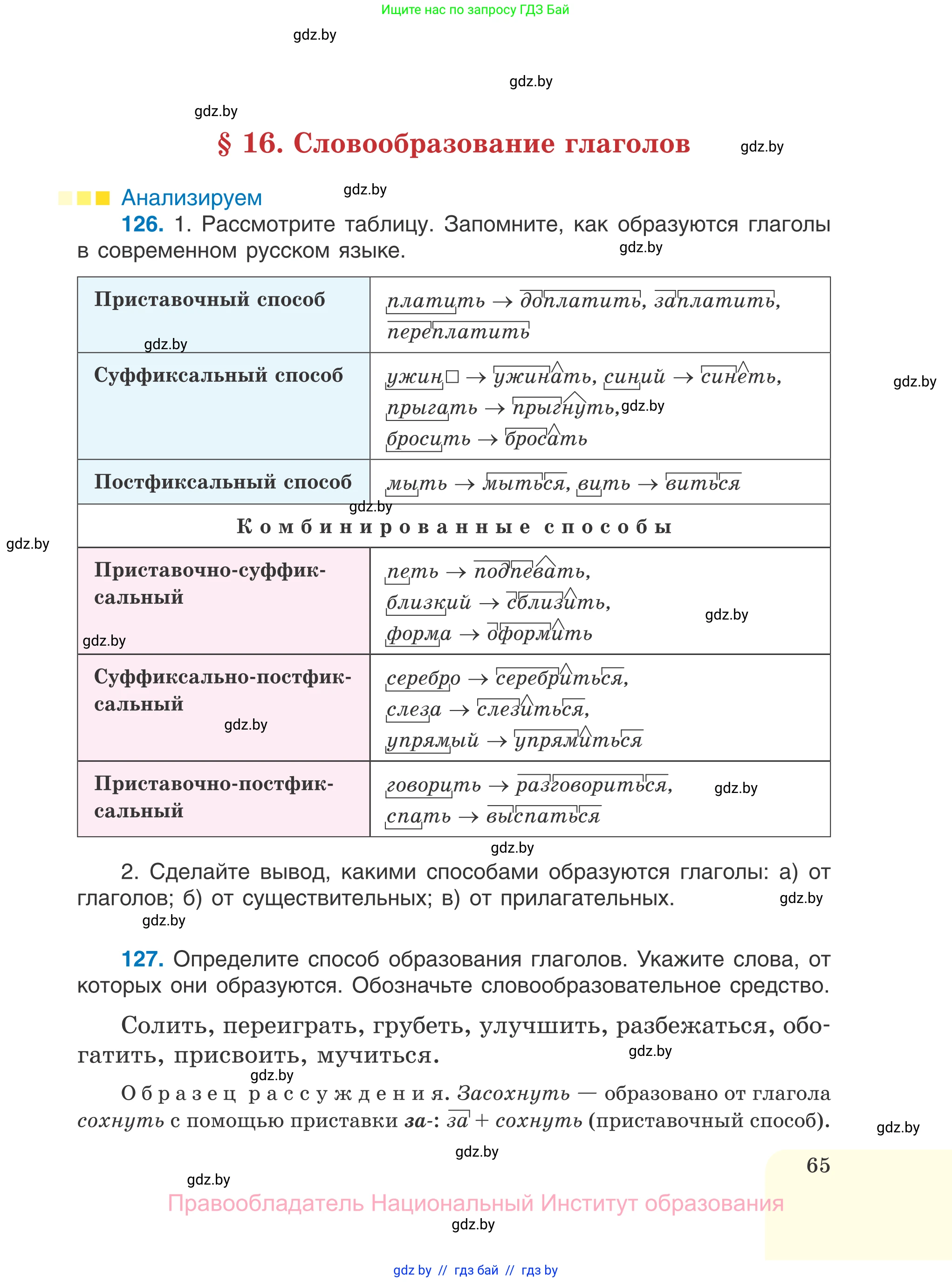 Русский язык, 7 класс Учебник, авторы: Волынец Татьяна Николаевна, Литвинко Франя Михайловна, Долбик Елена Евгеньевна, Таяновская И В, Винник И Р, издательство Национальный институт образования, Минск, 2020, бирюзового цвета, страница 65