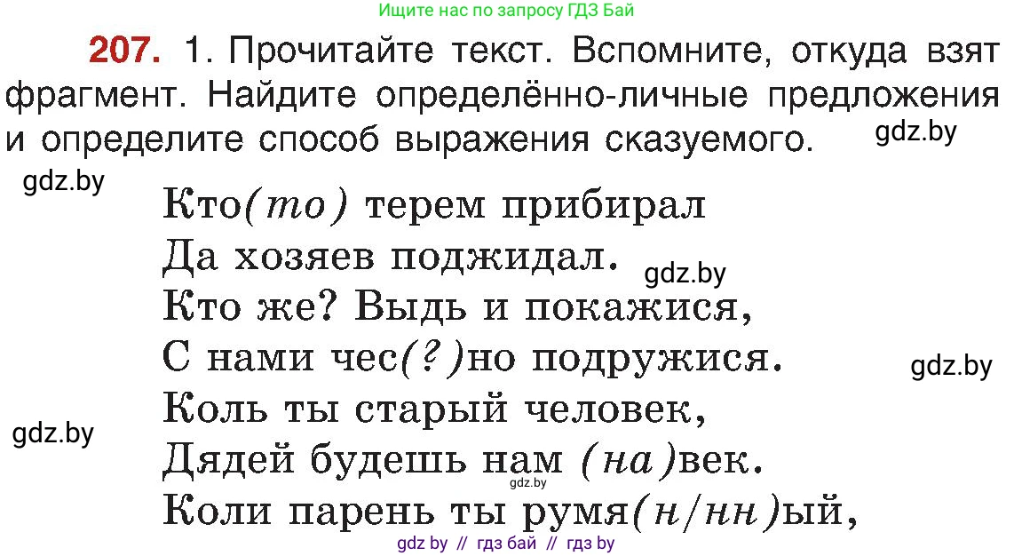 Русский язык, 8 класс Учебник, авторы: Мурина Лариса Александровна, Долбик Елена Евгеньевна, Леонович Валентина Леонидовна, Жадейко Жанна Фёдоровна, издательство Академия образования, Минск, 2024, страница 113, номер 207, Условие