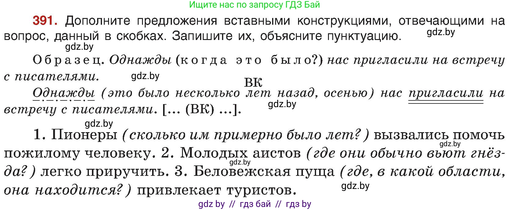 Русский язык, 8 класс Учебник, авторы: Мурина Лариса Александровна, Долбик Елена Евгеньевна, Леонович Валентина Леонидовна, Жадейко Жанна Фёдоровна, издательство Академия образования, Минск, 2024, страница 216, номер 391, Условие
