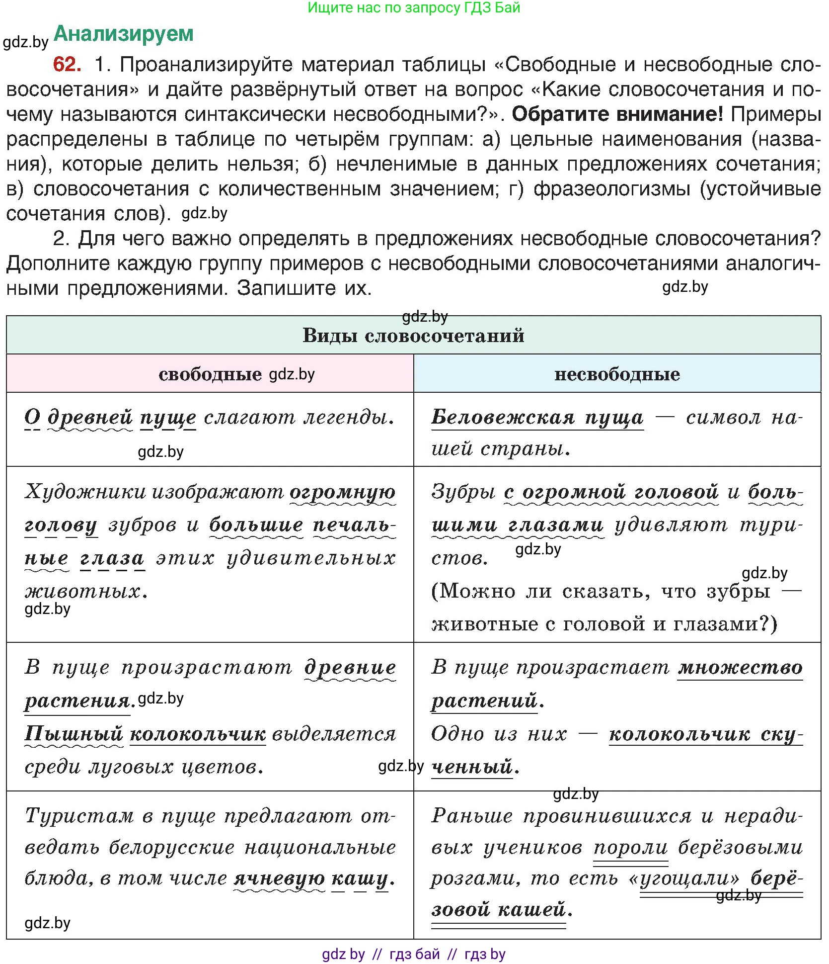 Русский язык, 8 класс Учебник, авторы: Мурина Лариса Александровна, Долбик Елена Евгеньевна, Леонович Валентина Леонидовна, Жадейко Жанна Фёдоровна, издательство Академия образования, Минск, 2024, страница 44, номер 62, Условие