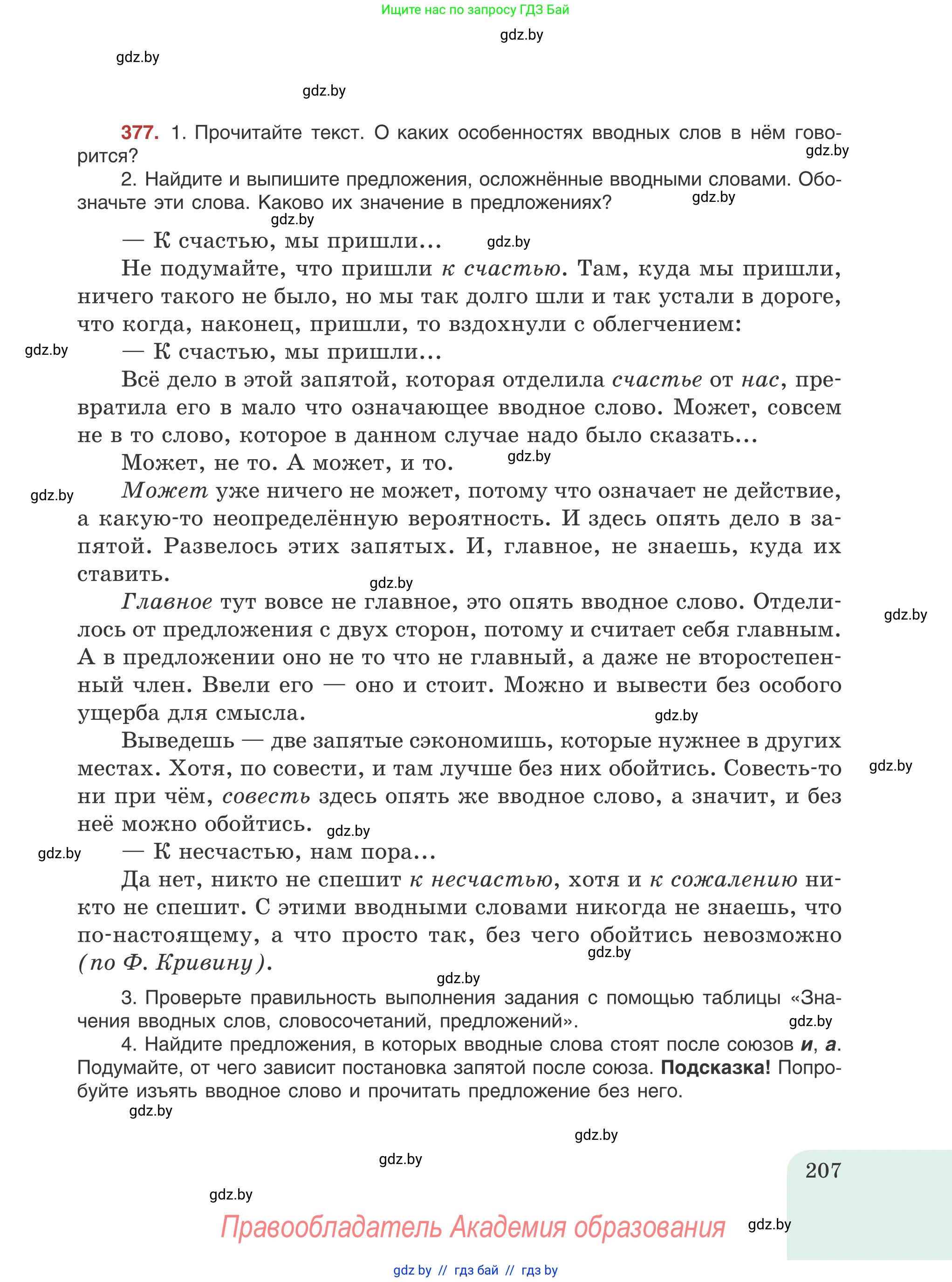 Русский язык, 8 класс Учебник, авторы: Мурина Лариса Александровна, Долбик Елена Евгеньевна, Леонович Валентина Леонидовна, Жадейко Жанна Фёдоровна, издательство Академия образования, Минск, 2024, страница 207
