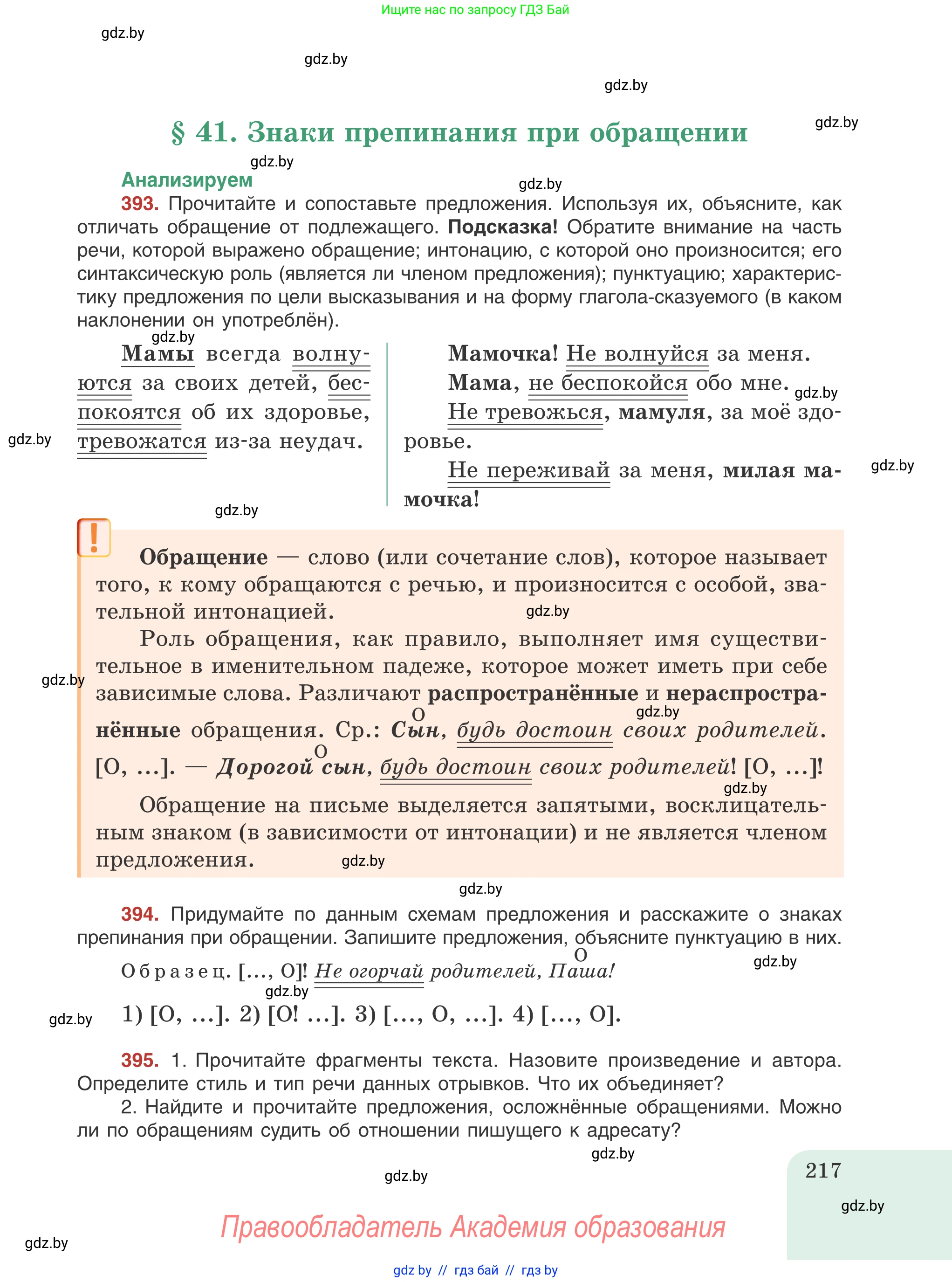 Русский язык, 8 класс Учебник, авторы: Мурина Лариса Александровна, Долбик Елена Евгеньевна, Леонович Валентина Леонидовна, Жадейко Жанна Фёдоровна, издательство Академия образования, Минск, 2024, страница 217