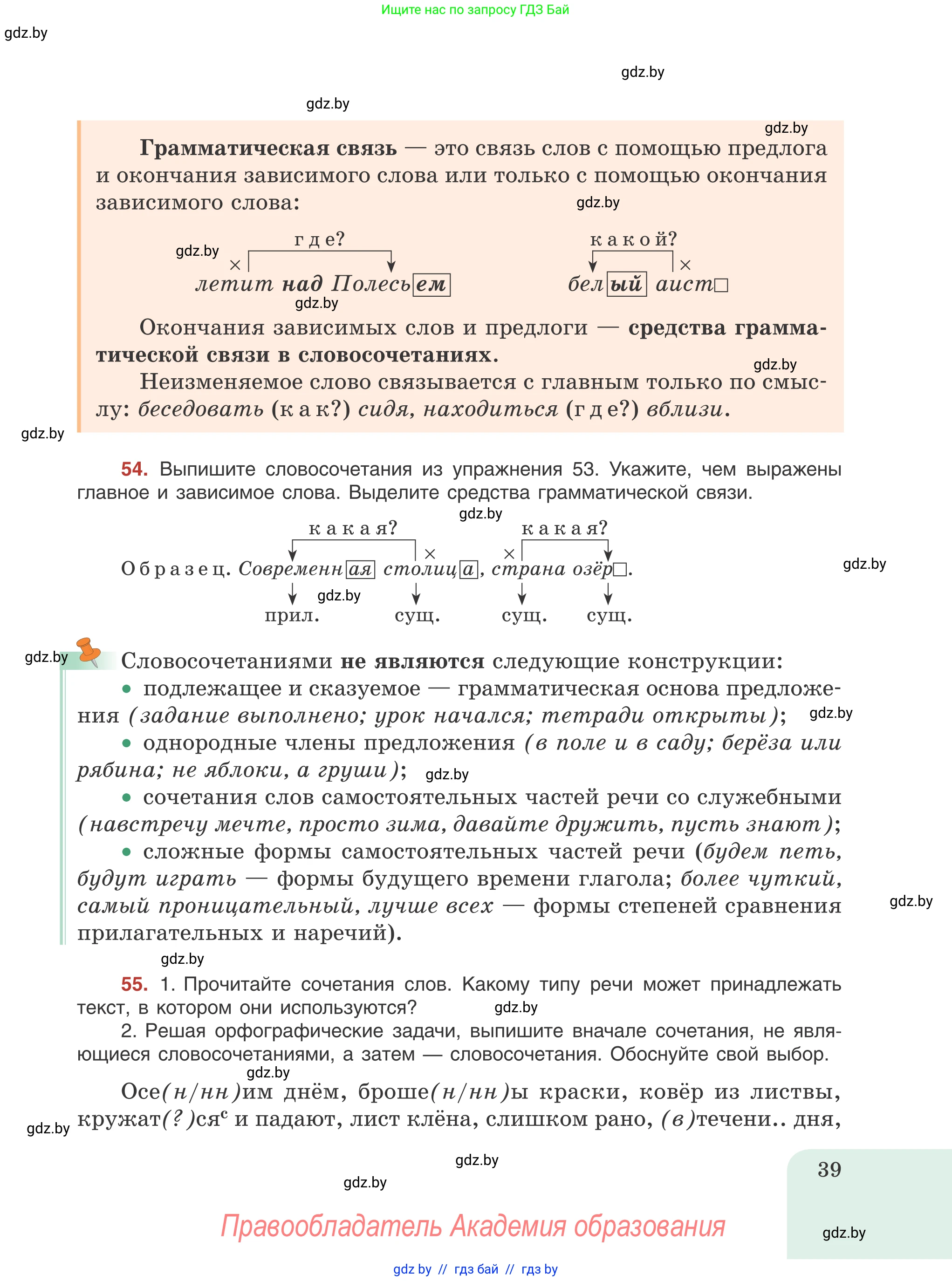 Русский язык, 8 класс Учебник, авторы: Мурина Лариса Александровна, Долбик Елена Евгеньевна, Леонович Валентина Леонидовна, Жадейко Жанна Фёдоровна, издательство Академия образования, Минск, 2024, страница 39