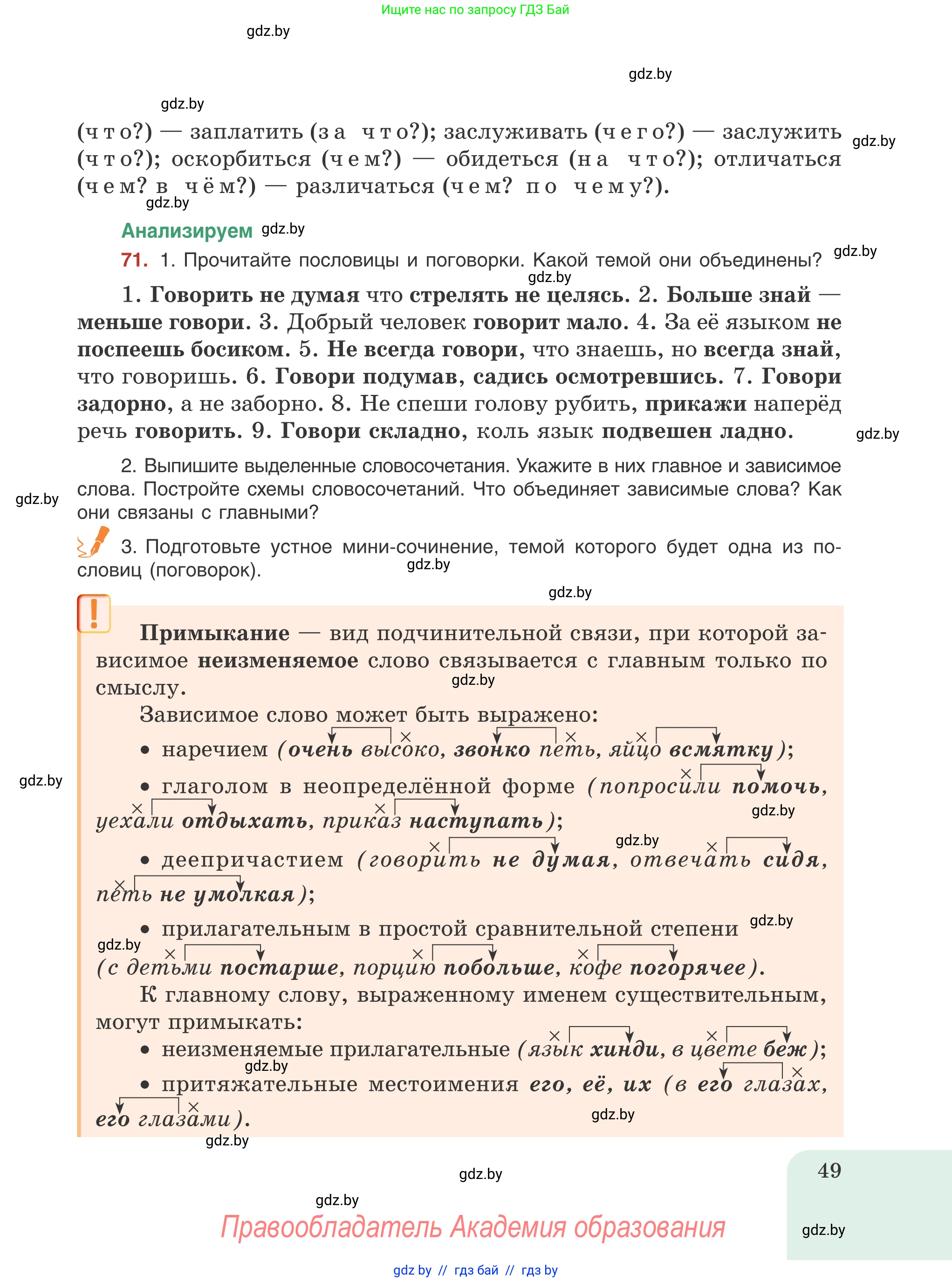 Русский язык, 8 класс Учебник, авторы: Мурина Лариса Александровна, Долбик Елена Евгеньевна, Леонович Валентина Леонидовна, Жадейко Жанна Фёдоровна, издательство Академия образования, Минск, 2024, страница 49