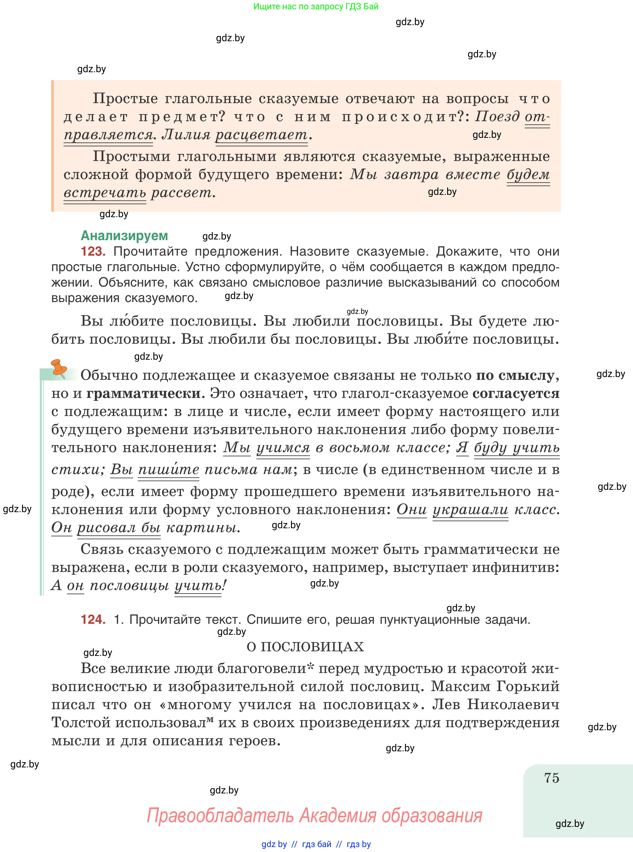 Русский язык, 8 класс Учебник, авторы: Мурина Лариса Александровна, Долбик Елена Евгеньевна, Леонович Валентина Леонидовна, Жадейко Жанна Фёдоровна, издательство Академия образования, Минск, 2024, страница 75