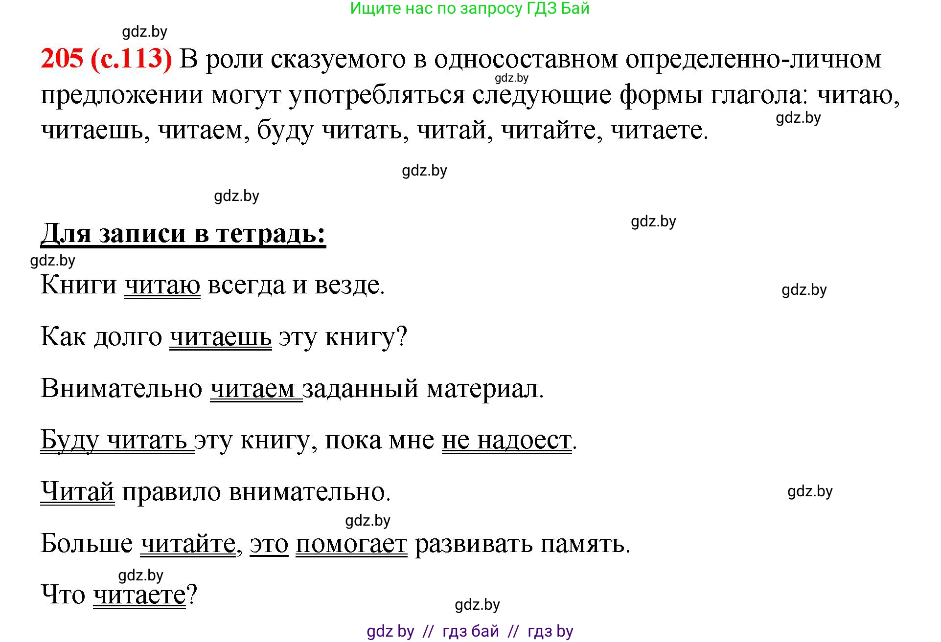 Русский язык, 8 класс Учебник, авторы: Мурина Лариса Александровна, Долбик Елена Евгеньевна, Леонович Валентина Леонидовна, Жадейко Жанна Фёдоровна, издательство Академия образования, Минск, 2024, страница 113, номер 205, Решение