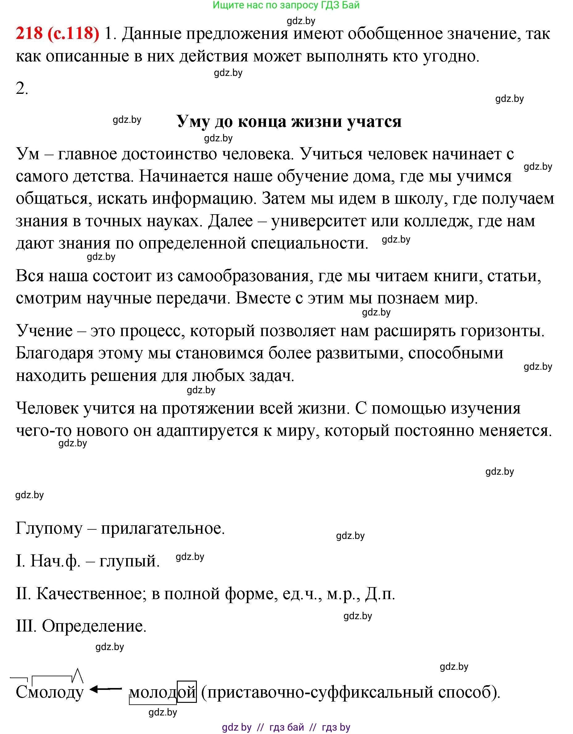 Русский язык, 8 класс Учебник, авторы: Мурина Лариса Александровна, Долбик Елена Евгеньевна, Леонович Валентина Леонидовна, Жадейко Жанна Фёдоровна, издательство Академия образования, Минск, 2024, страница 118, номер 218, Решение