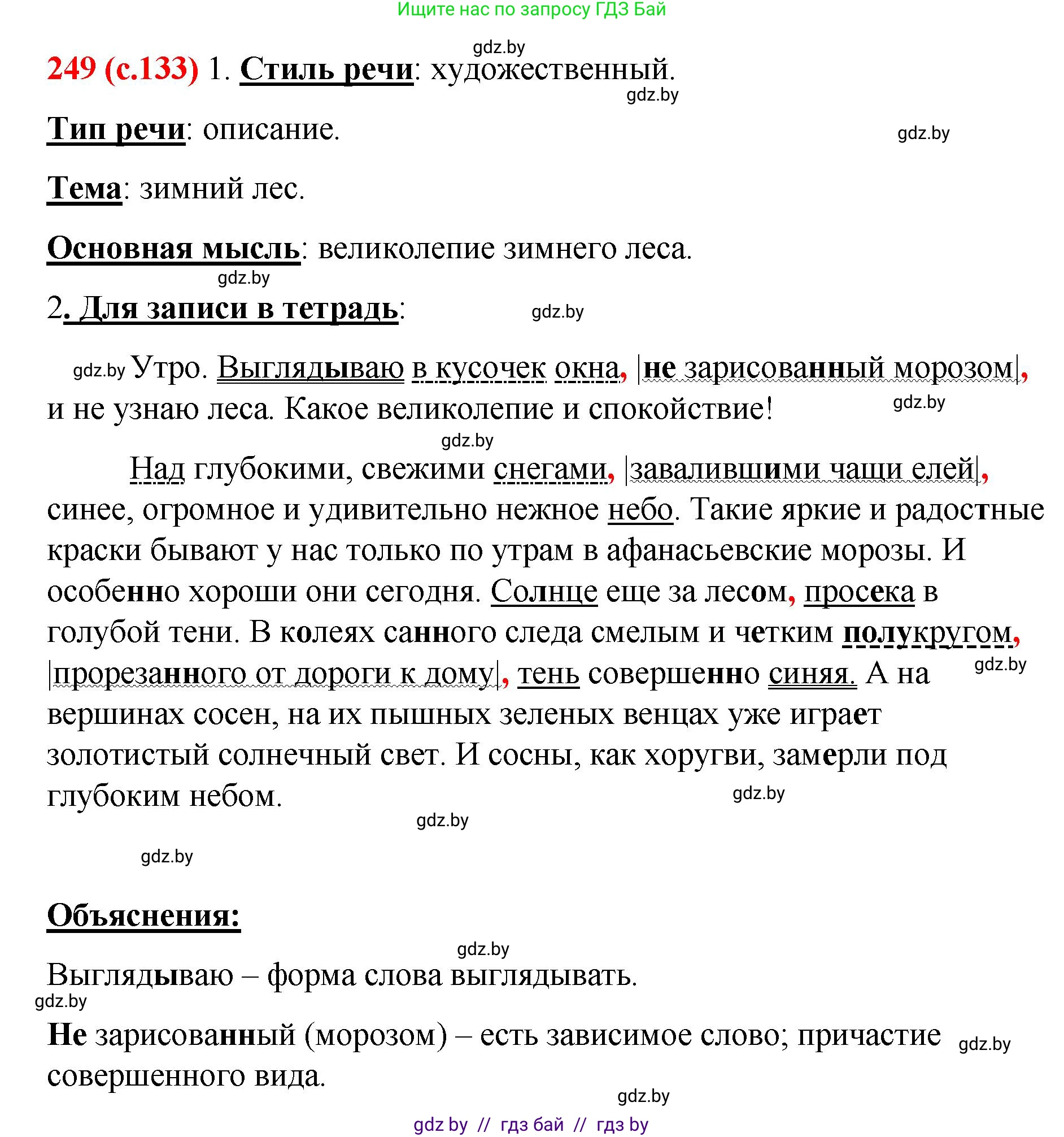 Русский язык, 8 класс Учебник, авторы: Мурина Лариса Александровна, Долбик Елена Евгеньевна, Леонович Валентина Леонидовна, Жадейко Жанна Фёдоровна, издательство Академия образования, Минск, 2024, страница 133, номер 249, Решение
