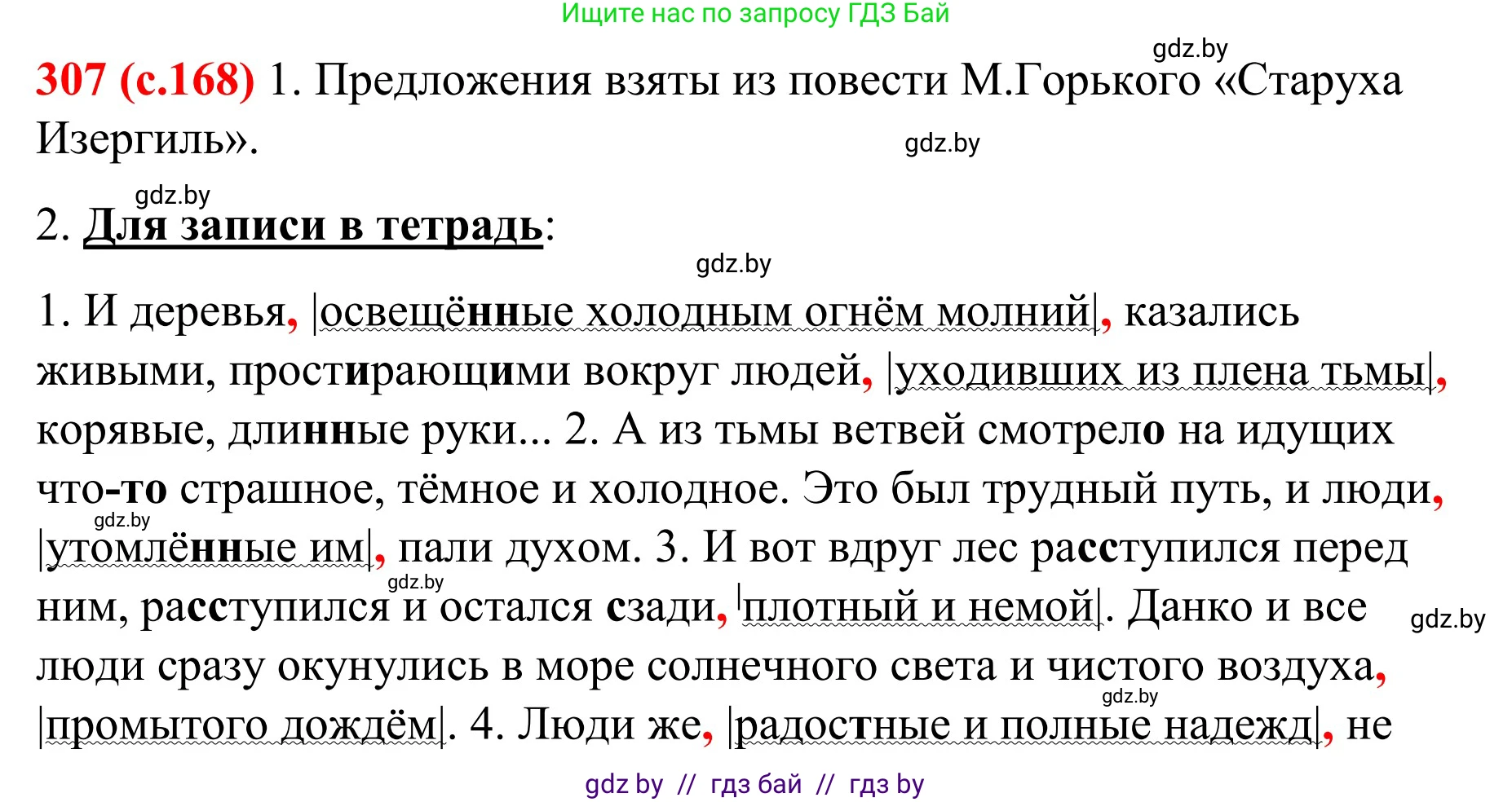 Русский язык, 8 класс Учебник, авторы: Мурина Лариса Александровна, Долбик Елена Евгеньевна, Леонович Валентина Леонидовна, Жадейко Жанна Фёдоровна, издательство Академия образования, Минск, 2024, страница 168, номер 307, Решение
