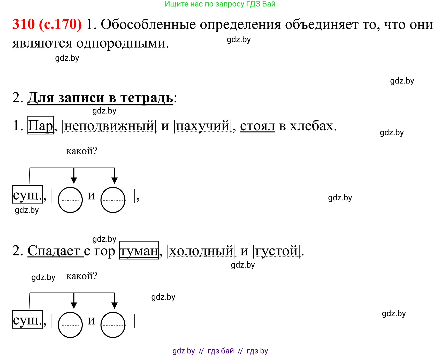 Русский язык, 8 класс Учебник, авторы: Мурина Лариса Александровна, Долбик Елена Евгеньевна, Леонович Валентина Леонидовна, Жадейко Жанна Фёдоровна, издательство Академия образования, Минск, 2024, страница 170, номер 310, Решение