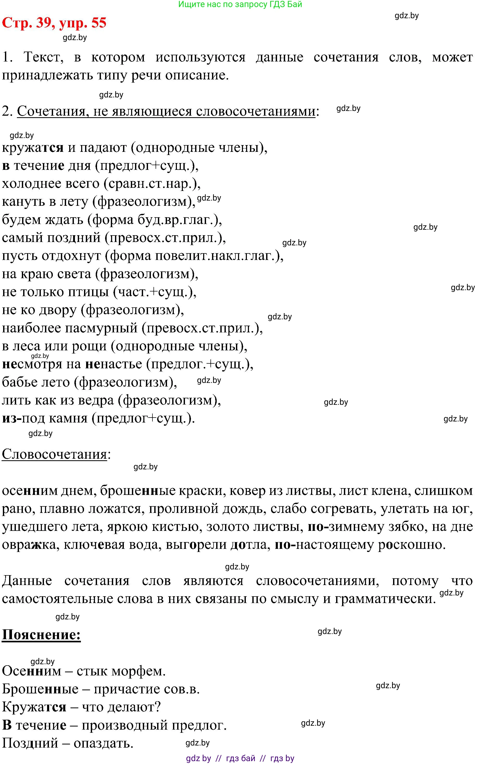 Русский язык, 8 класс Учебник, авторы: Мурина Лариса Александровна, Долбик Елена Евгеньевна, Леонович Валентина Леонидовна, Жадейко Жанна Фёдоровна, издательство Академия образования, Минск, 2024, страница 39, номер 55, Решение