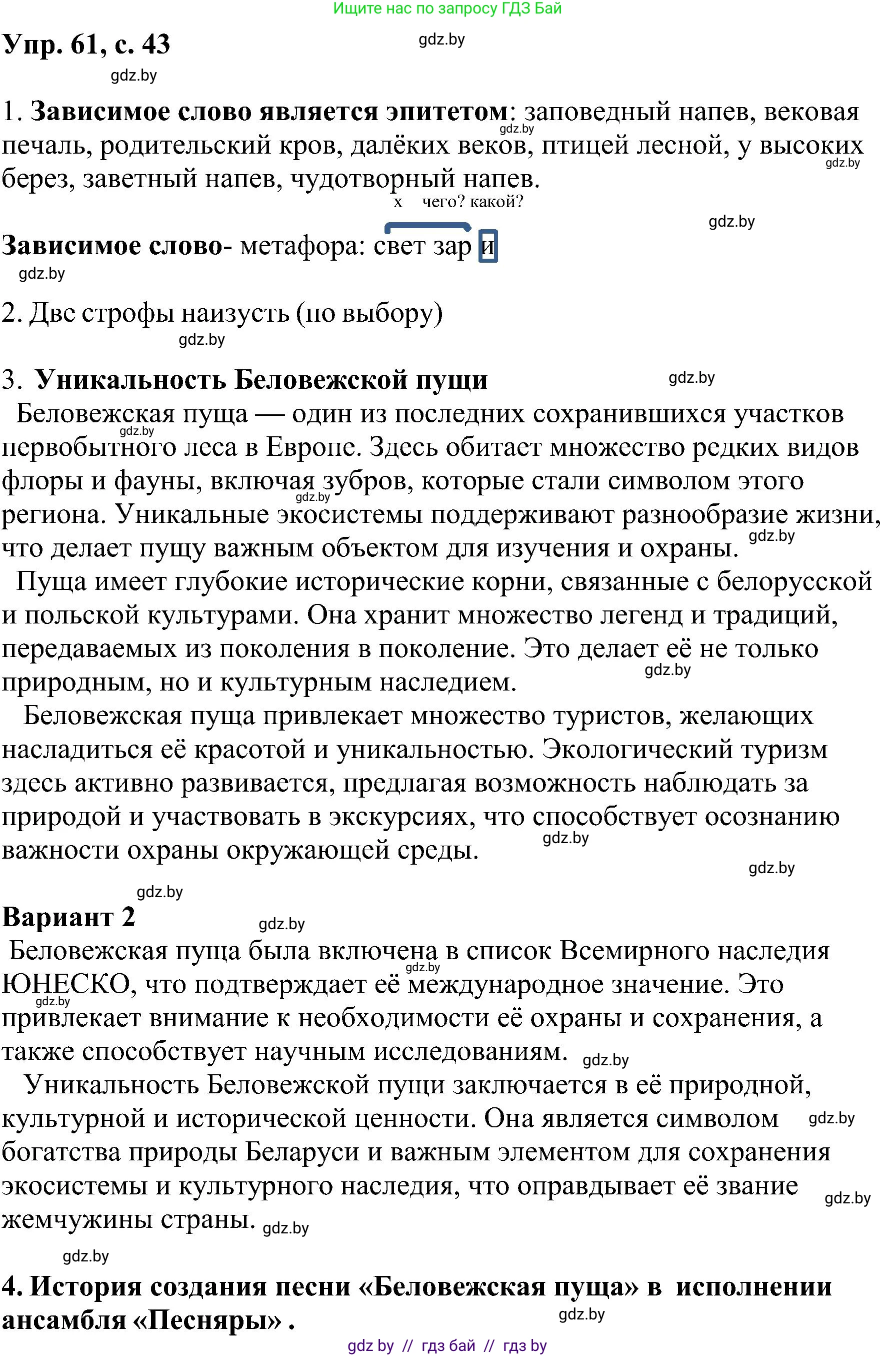 Русский язык, 8 класс Учебник, авторы: Мурина Лариса Александровна, Долбик Елена Евгеньевна, Леонович Валентина Леонидовна, Жадейко Жанна Фёдоровна, издательство Академия образования, Минск, 2024, страница 43, номер 61, Решение