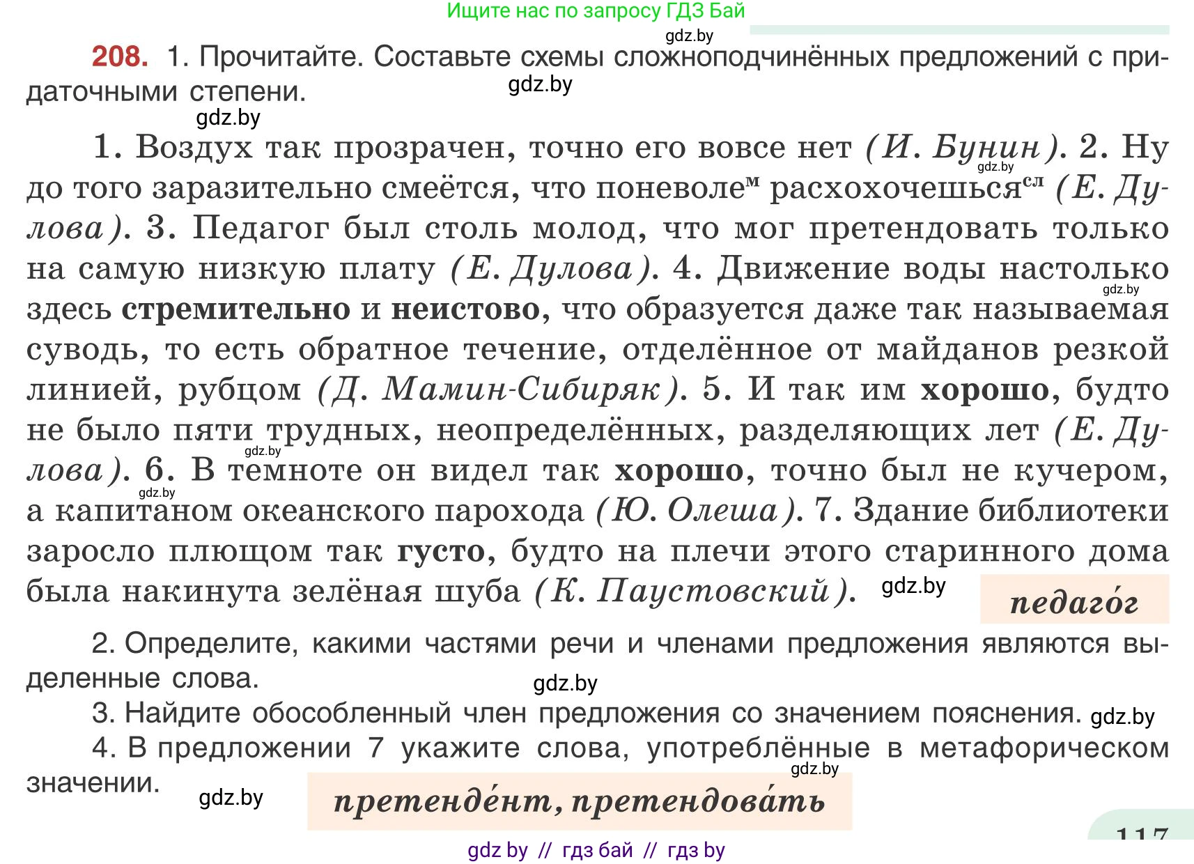 Русский язык, 9 класс Учебник, авторы: Мурина Лариса Александровна, Литвинко Франя Михайловна, Долбик Елена Евгеньевна, Пипченко Н М, Германович С Ф, Таяновская И В, издательство Академия образования, Минск, 2025, страница 117, номер 208, Условие 2025