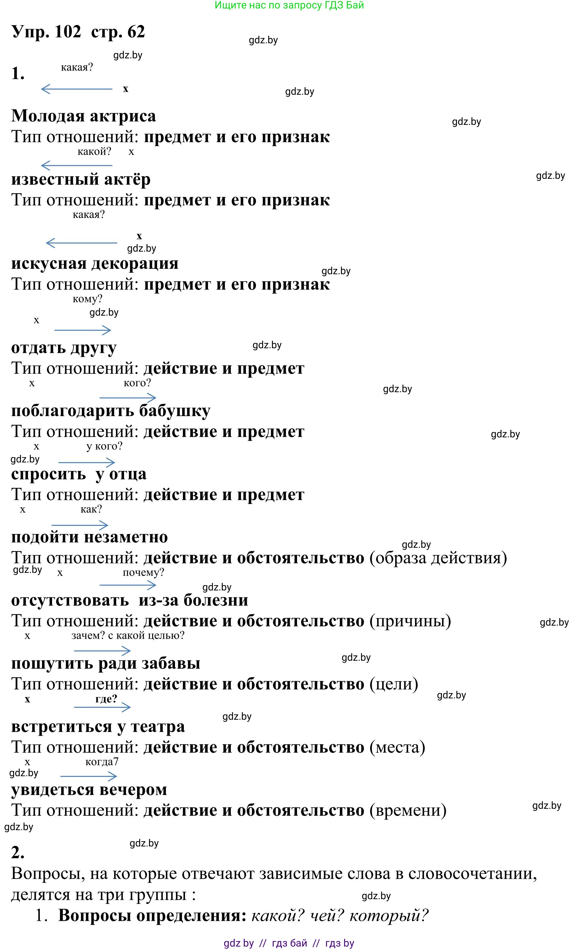 Русский язык, 9 класс Учебник, авторы: Мурина Лариса Александровна, Литвинко Франя Михайловна, Долбик Елена Евгеньевна, Пипченко Н М, Германович С Ф, Таяновская И В, издательство Академия образования, Минск, 2025, страница 62, номер 102, Решение 2025
