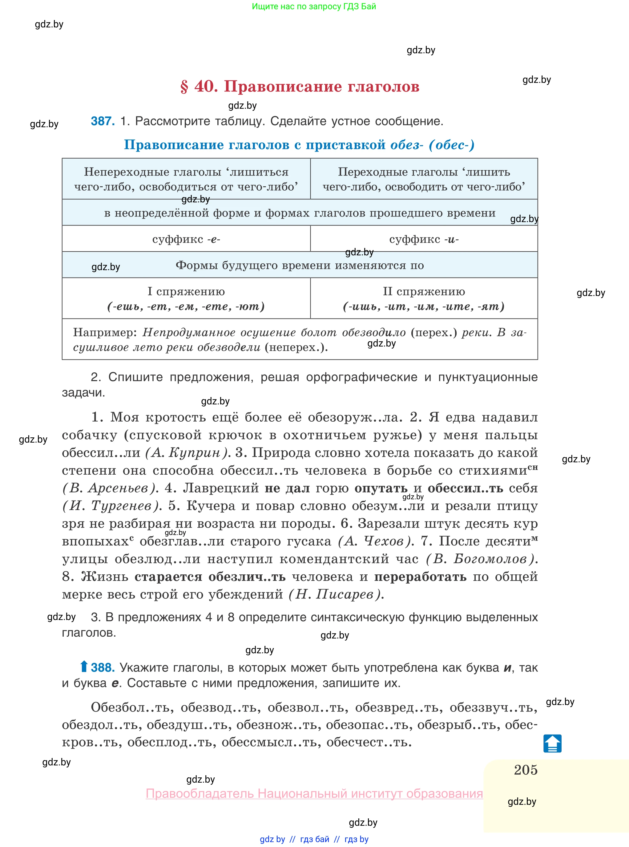 Русский язык, 10 класс Учебник, авторы: Леонович Валентина Леонидовна, Саникович Валентина Александровна, Литвинко Франя Михайловна, Волынец Татьяна Николаевна, Долбик Елена Евгеньевна, Малецкая М И, Мурина Лариса Александровна, Таяновская И В, издательство Национальный институт образования, Минск, 2020, страница 205