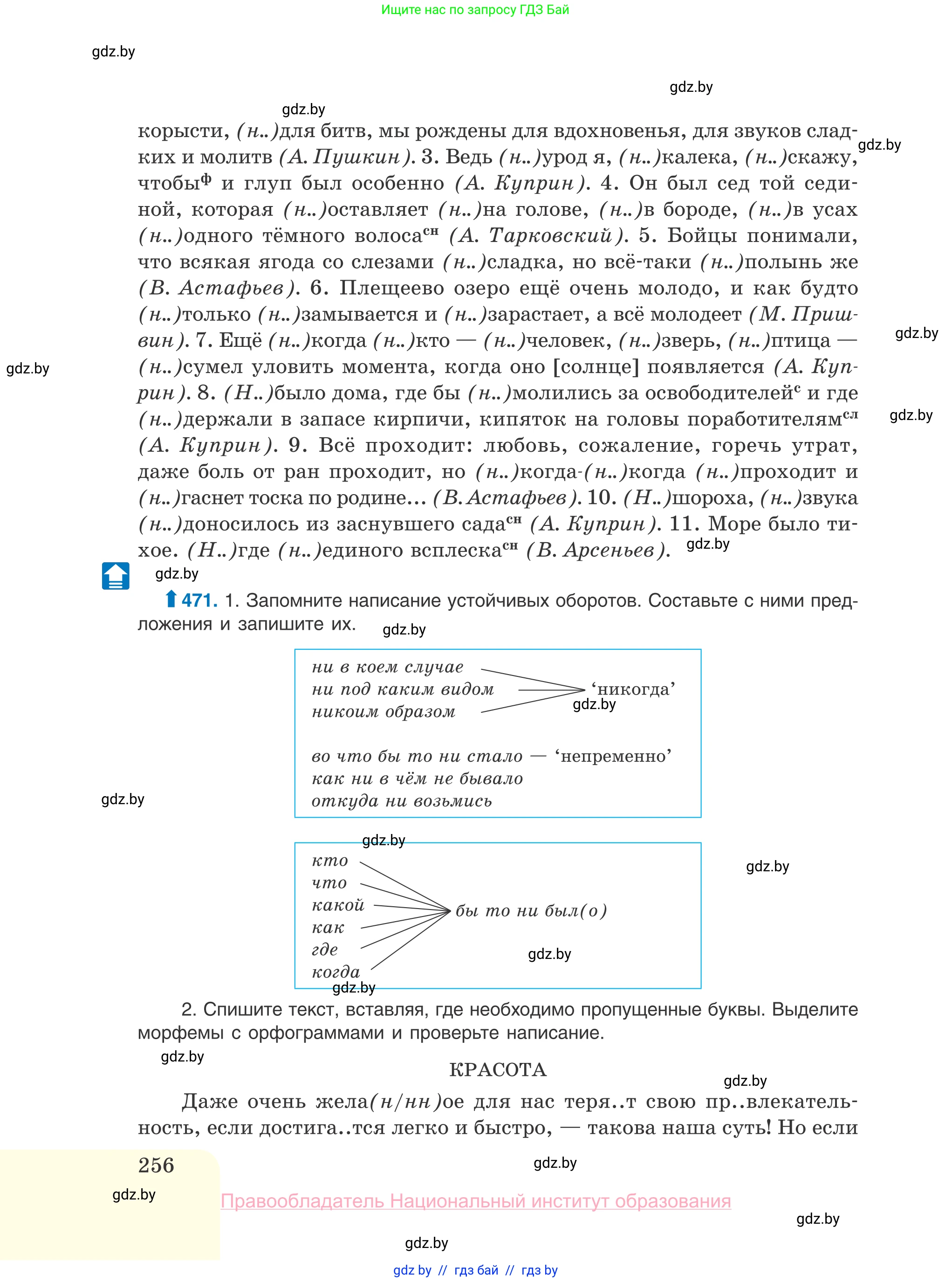 Русский язык, 10 класс Учебник, авторы: Леонович Валентина Леонидовна, Саникович Валентина Александровна, Литвинко Франя Михайловна, Волынец Татьяна Николаевна, Долбик Елена Евгеньевна, Малецкая М И, Мурина Лариса Александровна, Таяновская И В, издательство Национальный институт образования, Минск, 2020, страница 256