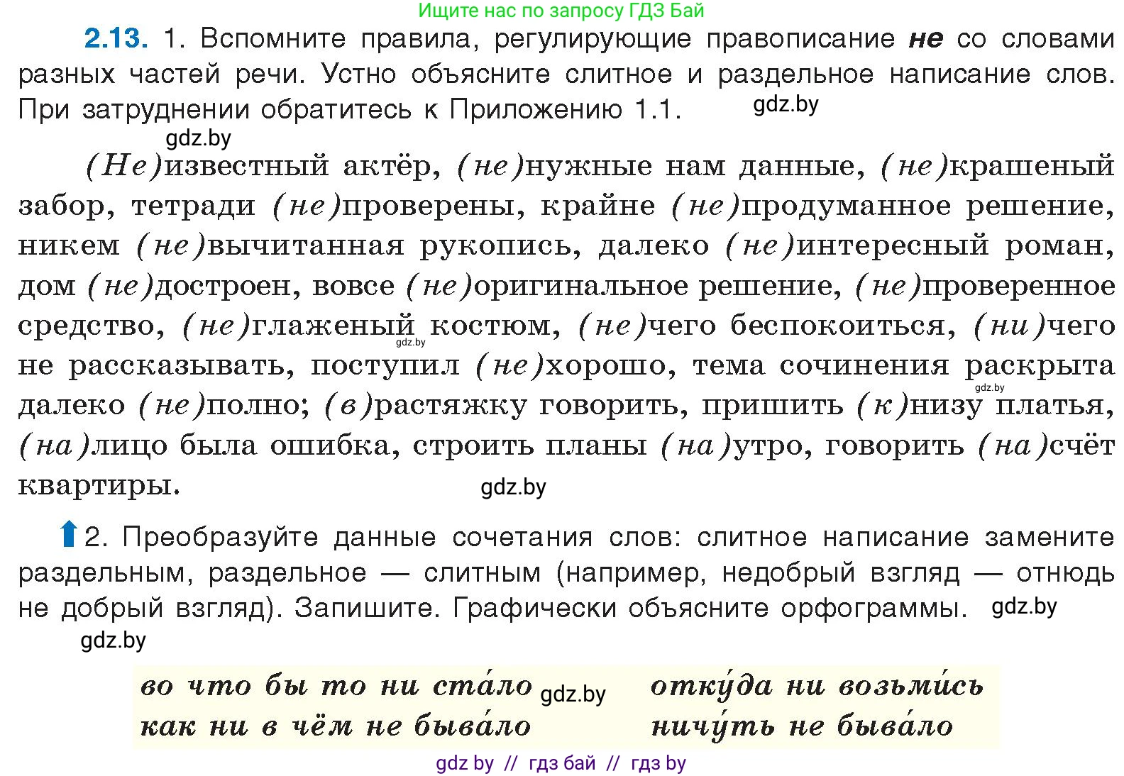 Русский язык, 11 класс Учебник, авторы: Долбик Елена Евгеньевна, Литвинко Франя Михайловна, Мурина Лариса Александровна, Шиманович Т В, Таяновская И В, Орловская О Я, издательство Национальный институт образования, Минск, 2021, страница 11, номер 2.13, Условие