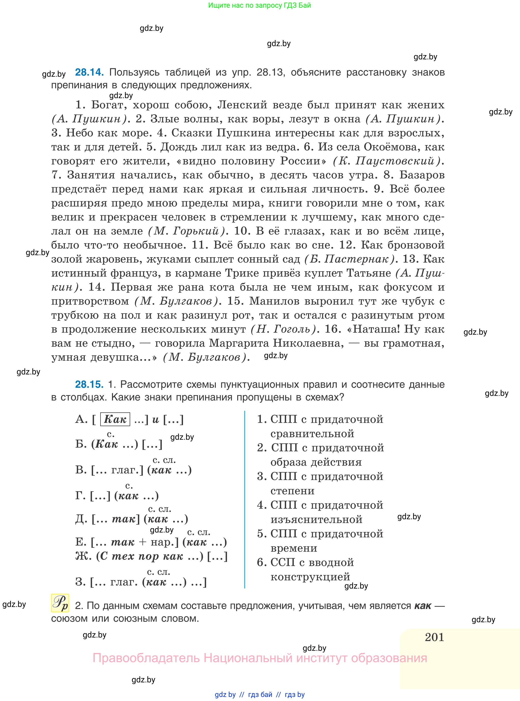 Русский язык, 11 класс Учебник, авторы: Долбик Елена Евгеньевна, Литвинко Франя Михайловна, Мурина Лариса Александровна, Шиманович Т В, Таяновская И В, Орловская О Я, издательство Национальный институт образования, Минск, 2021, страница 201