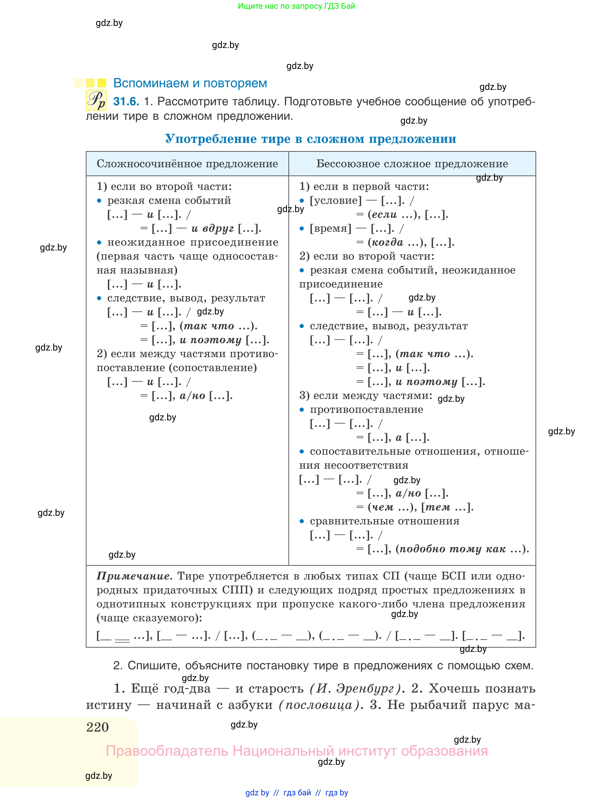 Русский язык, 11 класс Учебник, авторы: Долбик Елена Евгеньевна, Литвинко Франя Михайловна, Мурина Лариса Александровна, Шиманович Т В, Таяновская И В, Орловская О Я, издательство Национальный институт образования, Минск, 2021, страница 220